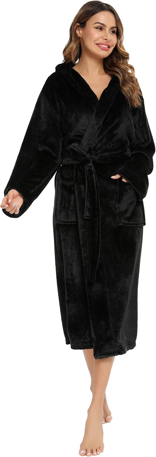 Thumbnail 2 de Vlazom Robe de chambre polaire femme à capuche en flanelle douce