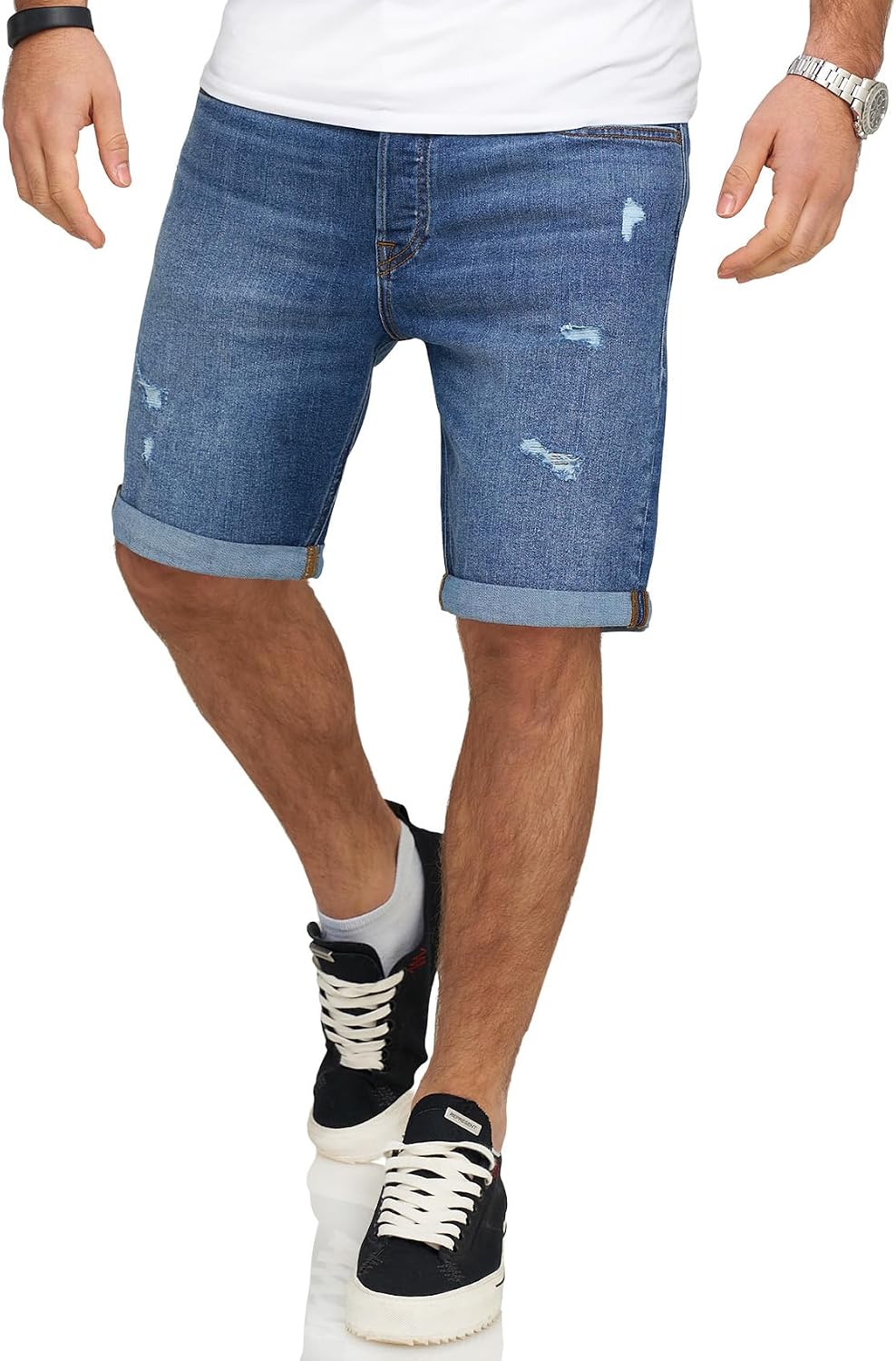 Detalle 2 de JACK & JONES Infinity Herren Jeans Shorts Rick – Used Look