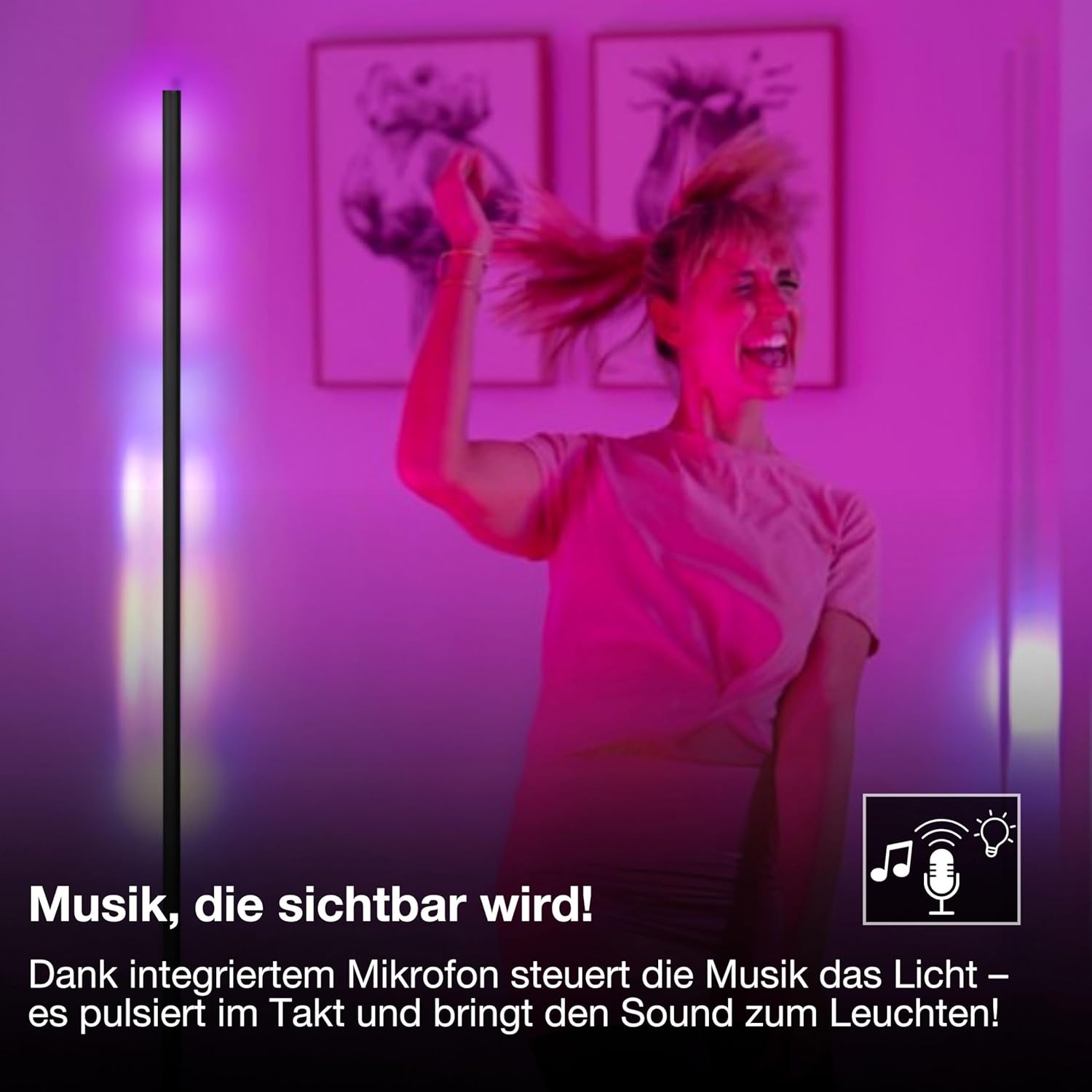Thumbnail 4 de Osram Matter over Wifi Floor Corner LED Stehleuchte 2000mm – RGBW, 20W, WLAN, Fernbedienung, Schwarz