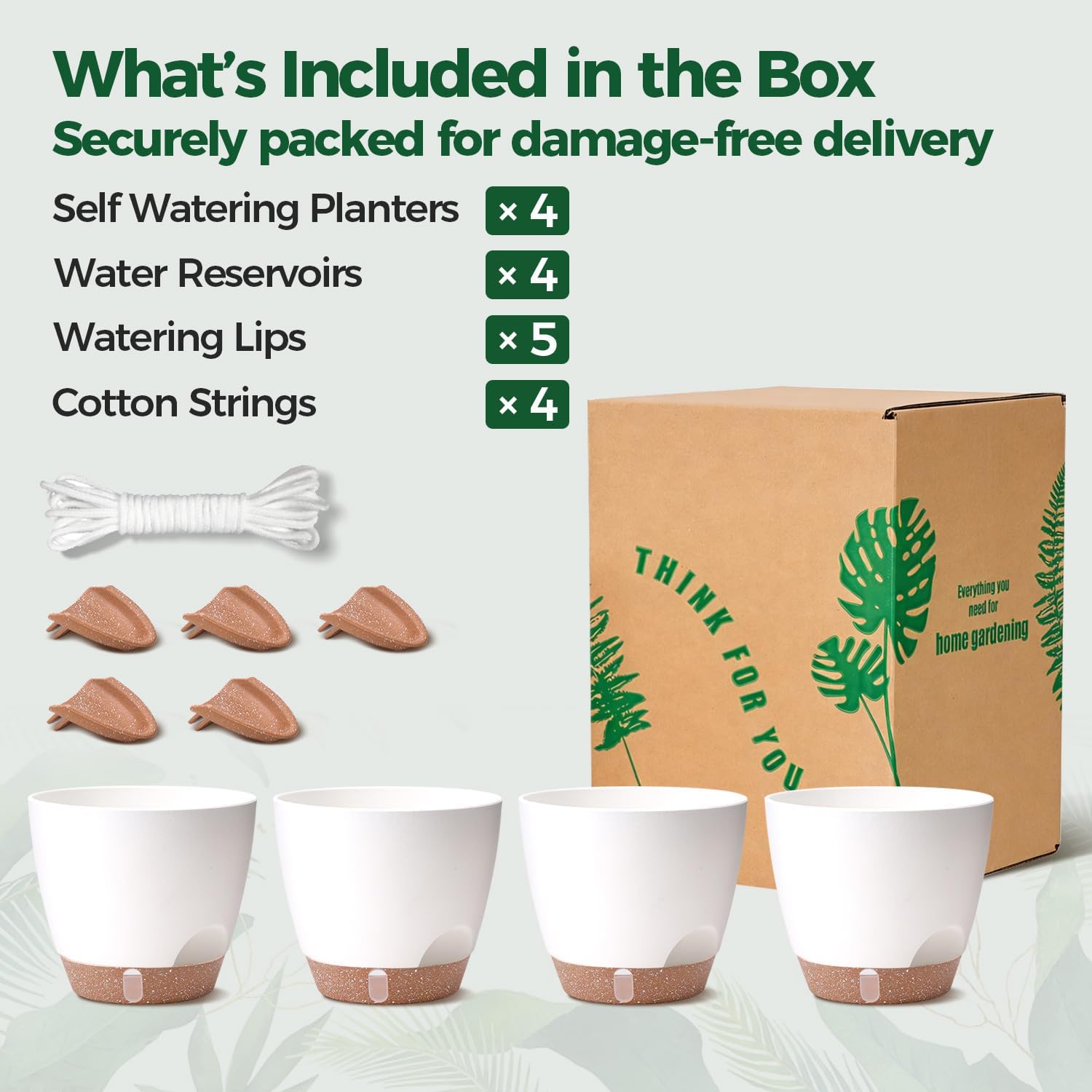 Thumbnail 5 de T4U PG3085 Self-Watering Plant Pots, 15 cm White 4-Pack with Water-Level Window