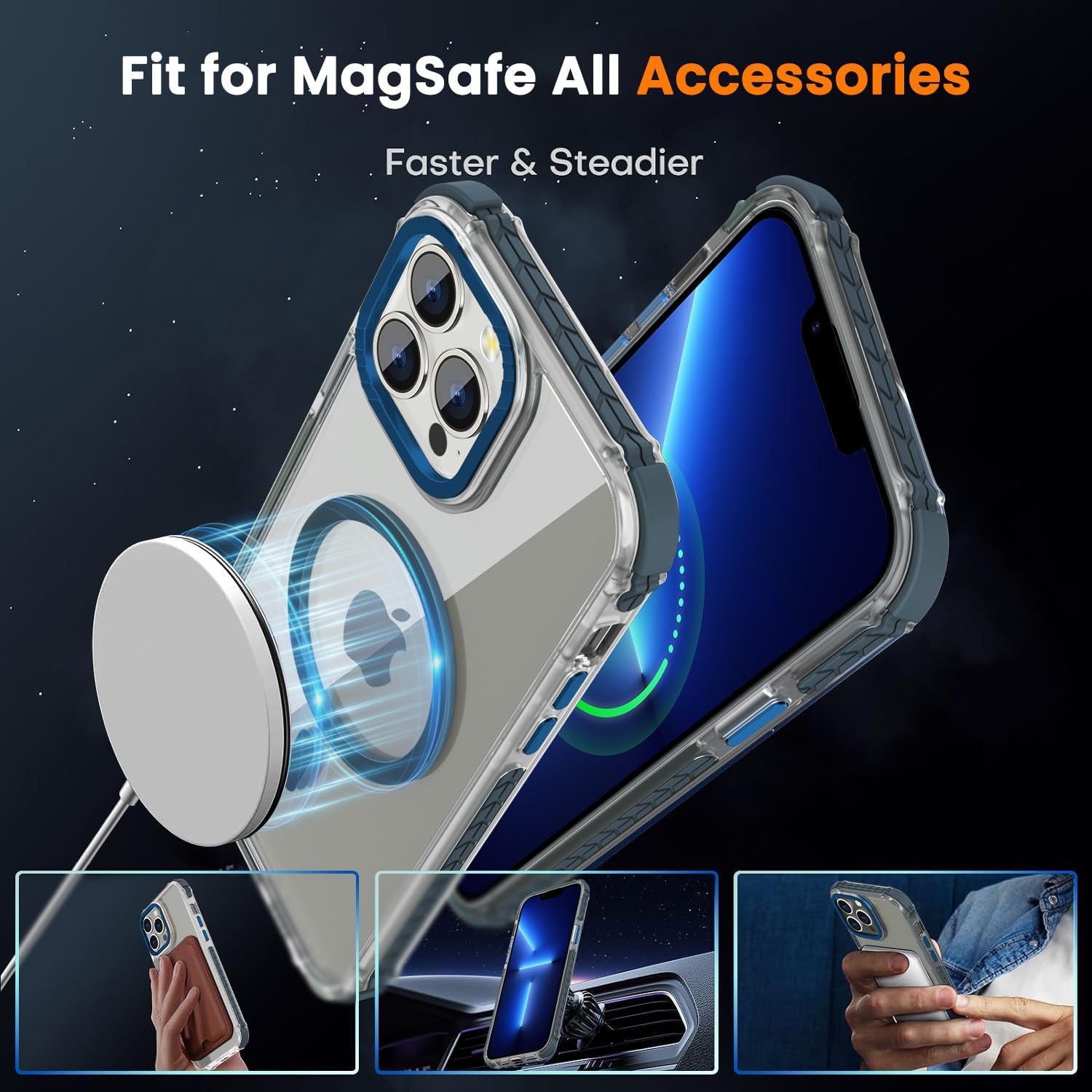 Detalle 2 de DEERLAMN Strong Magnetic Case for iPhone 15 Pro Max 6.7" — Clear Slim Shockproof Cover with Military-Grade Drop Protection