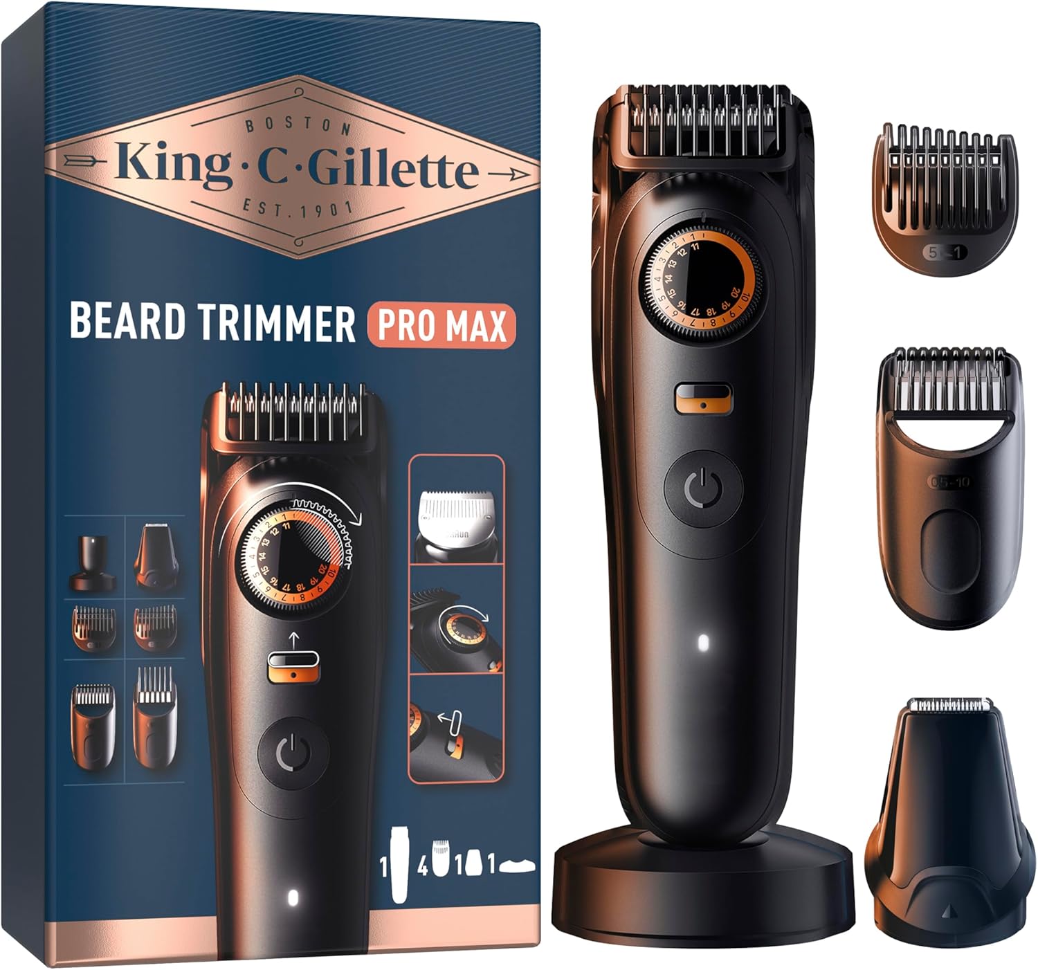 Detalle de King C. Gillette Tondeuse Barbe Pro Max – Tondeuse barbe sans fil, étanche et 40 réglages
