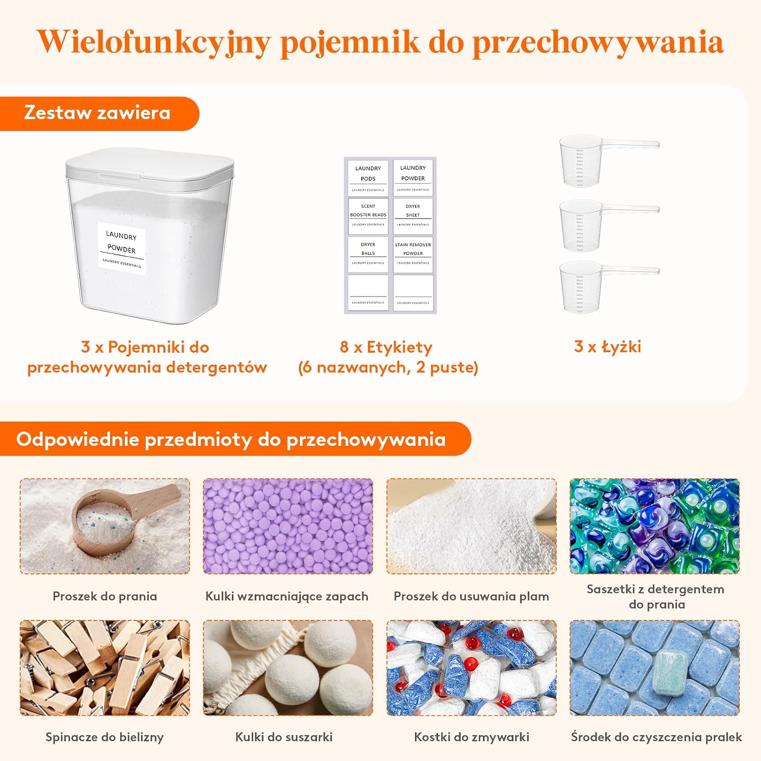 Detalle de Lifewit 24281 – zestaw 3 pojemników na detergenty z etykietami i miarkami