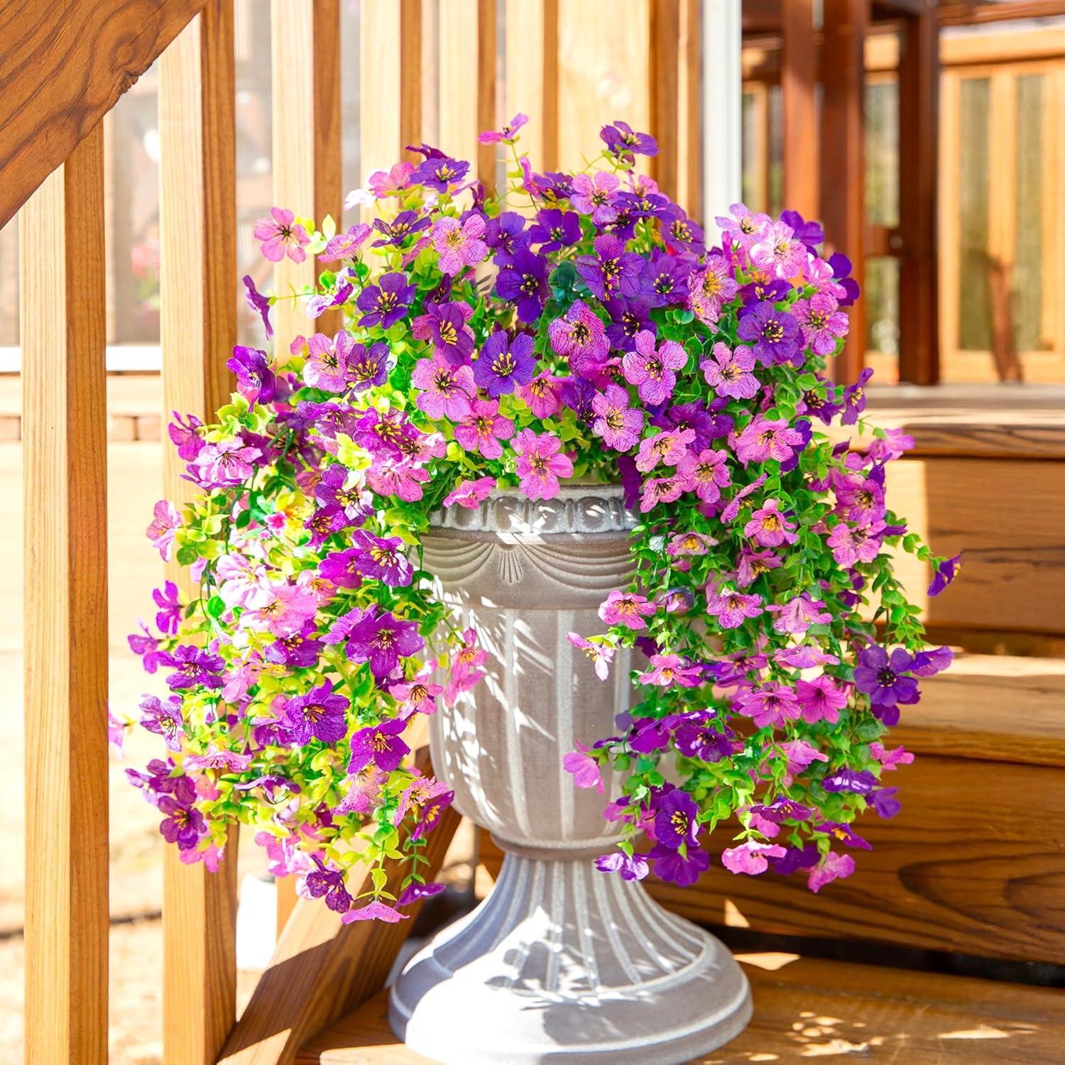 Thumbnail 4 de HyeFlora Outdoor Artificial Flowers, 2-Pack Dark Purple & Purple Hanging Flowers