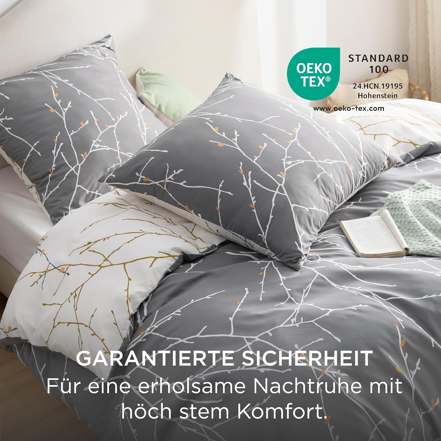 Thumbnail 3 de BEDSURE Bettwäsche 135x200 Grau Zweige