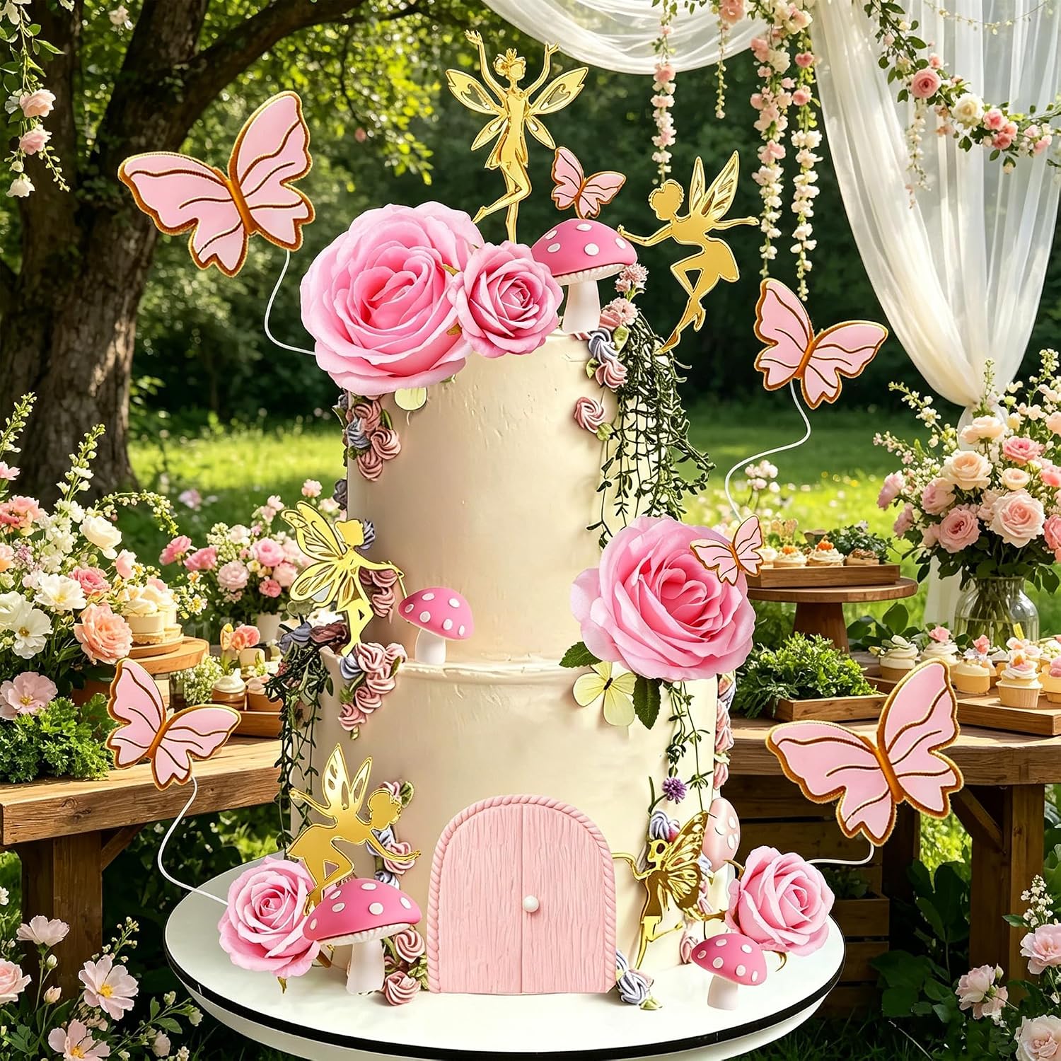 Detalle 2 de LEFUBABY LEAF-LS-26-LJJ-CC007 Fairy Cake Topper Set, Pink Acrylic, 26 Count