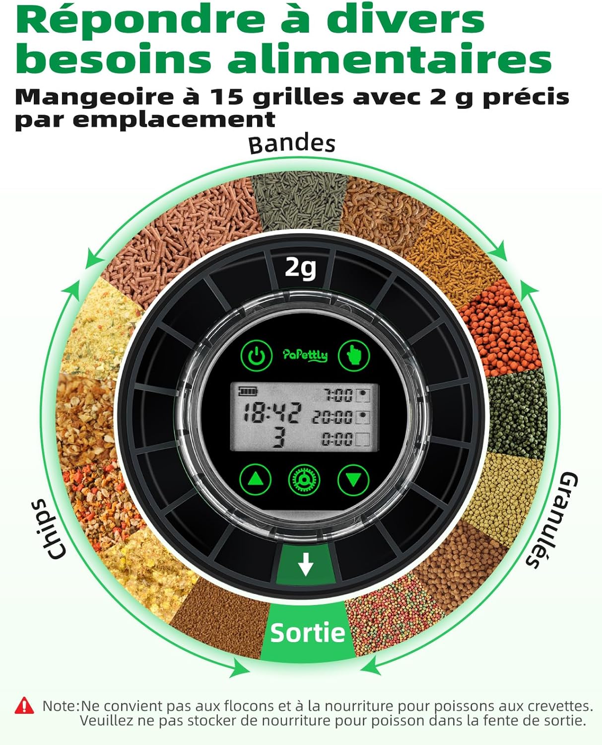 Detalle 2 de Papettly Distributeur automatique nourriture poisson avec minuterie đ