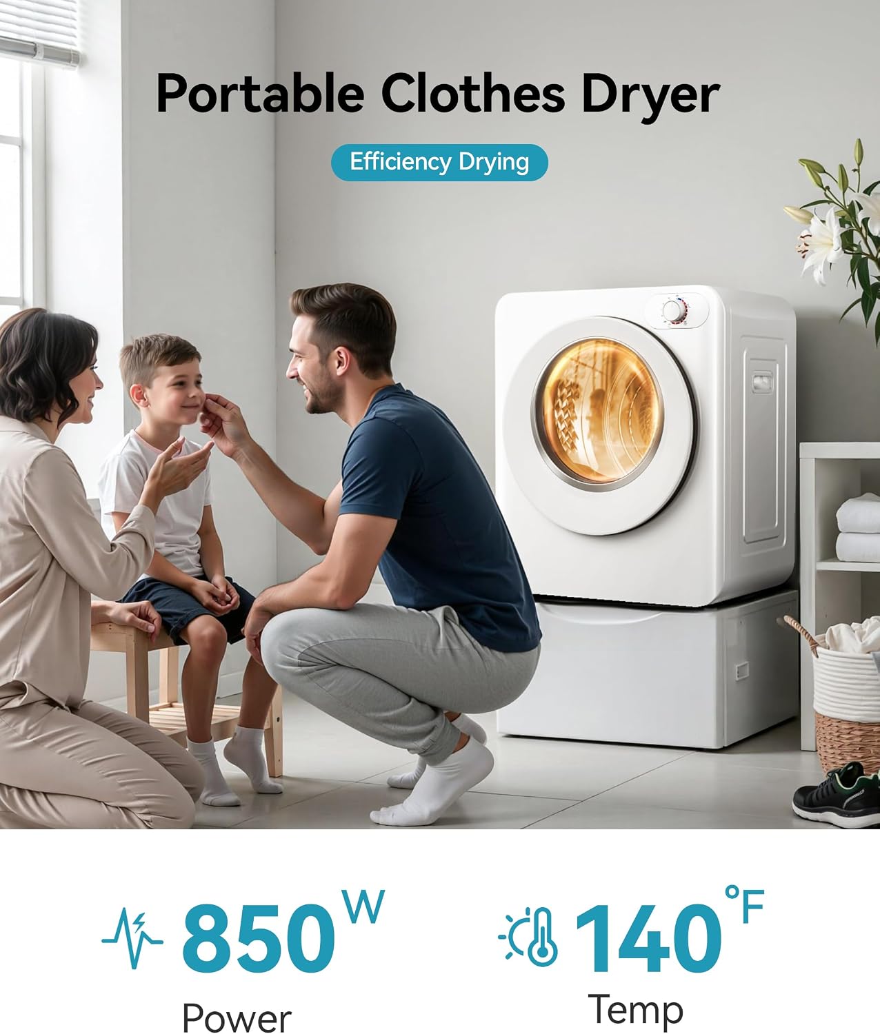 Detalle de EUHOMY CD009 Portable Clothes Dryer, 1.5 Cu. Ft., 850W, 5 Modes