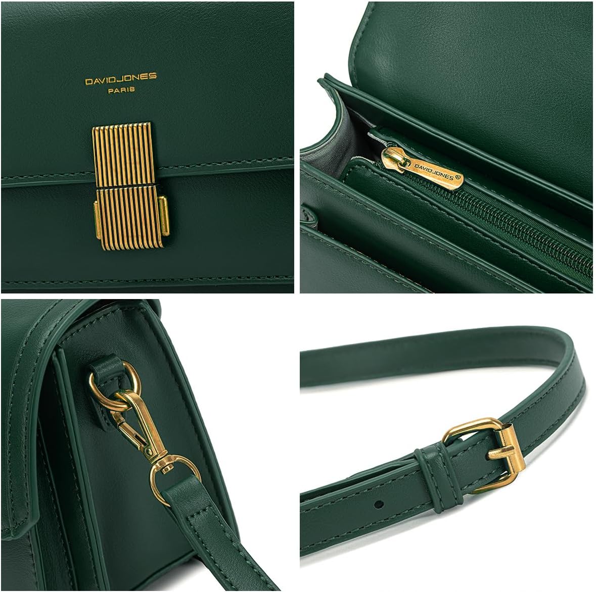 Thumbnail 4 de David Jones Petit sac bandoulière femme - Vert élégant en PU rigide avec rabat et double compartiments