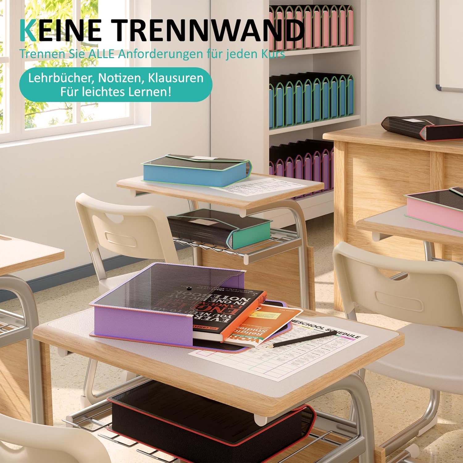 Thumbnail 3 de ThinkTex 5er-Set A4-Dokumentenmappen mit Stoffrand, erweiterbar & Druckknopf (5 Farben – Schwarz)