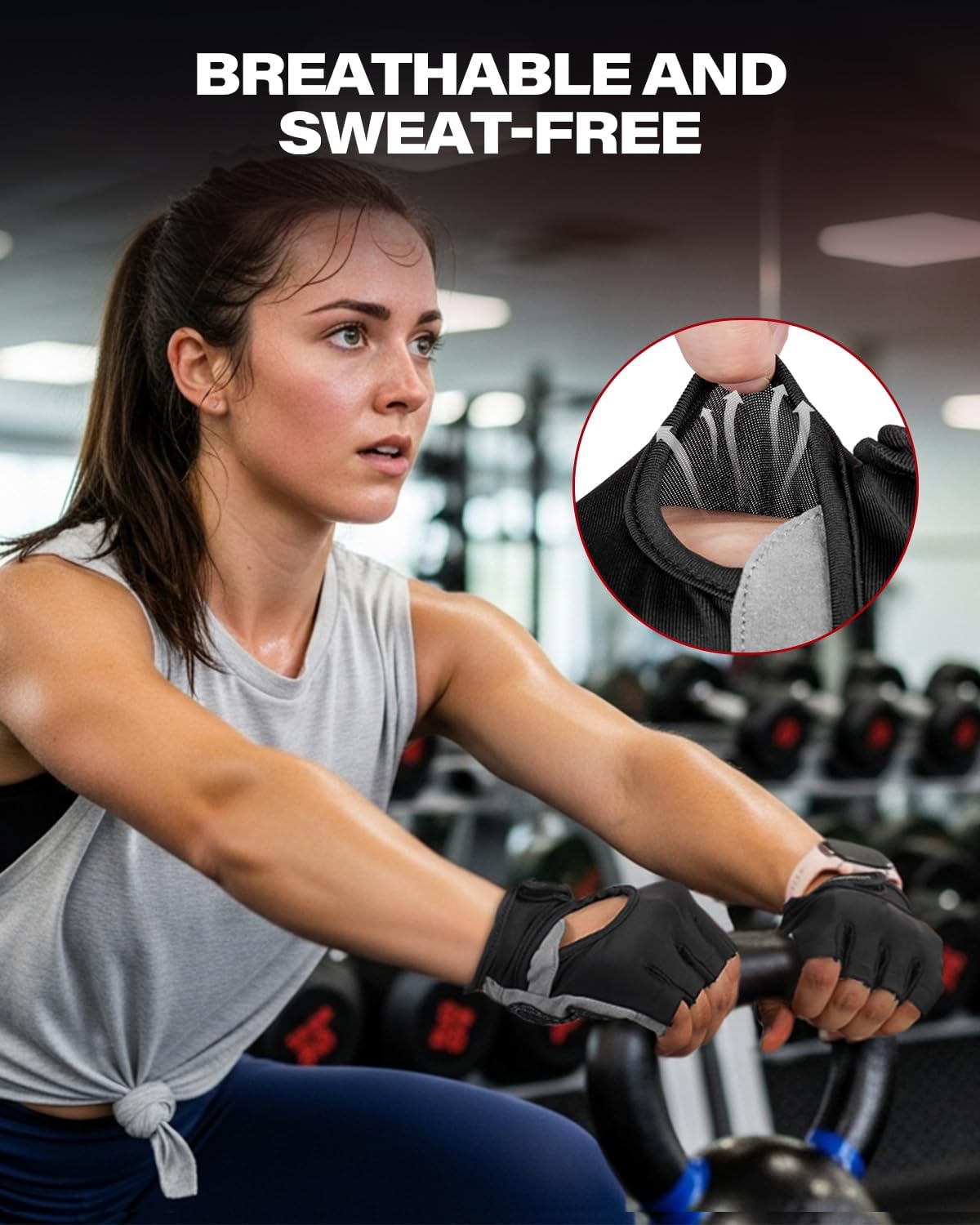 Thumbnail 5 de VINSGUIR 9 Gym Gloves, Large, Breathable Lycra with Padded Grip Palm