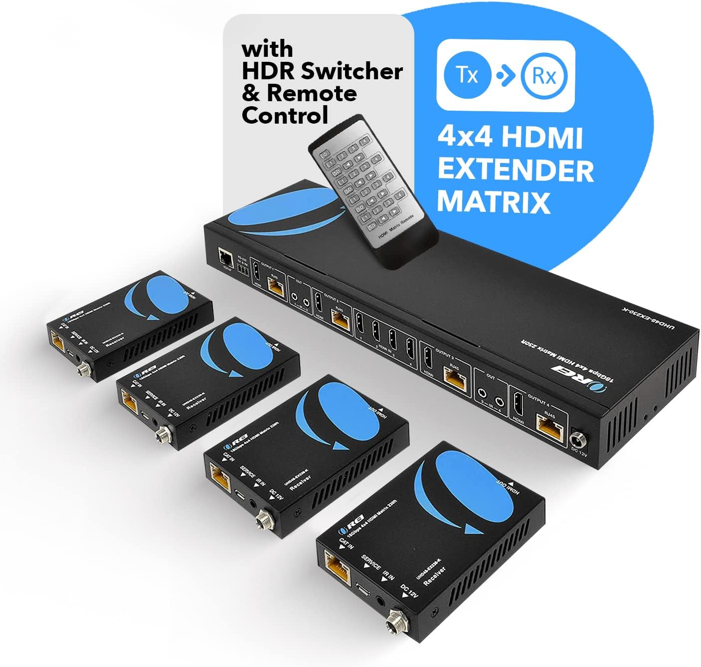 Detalle 2 de OREI 4K 4x4 HDMI Extender Matrix with HDR Switcher & IR Control
