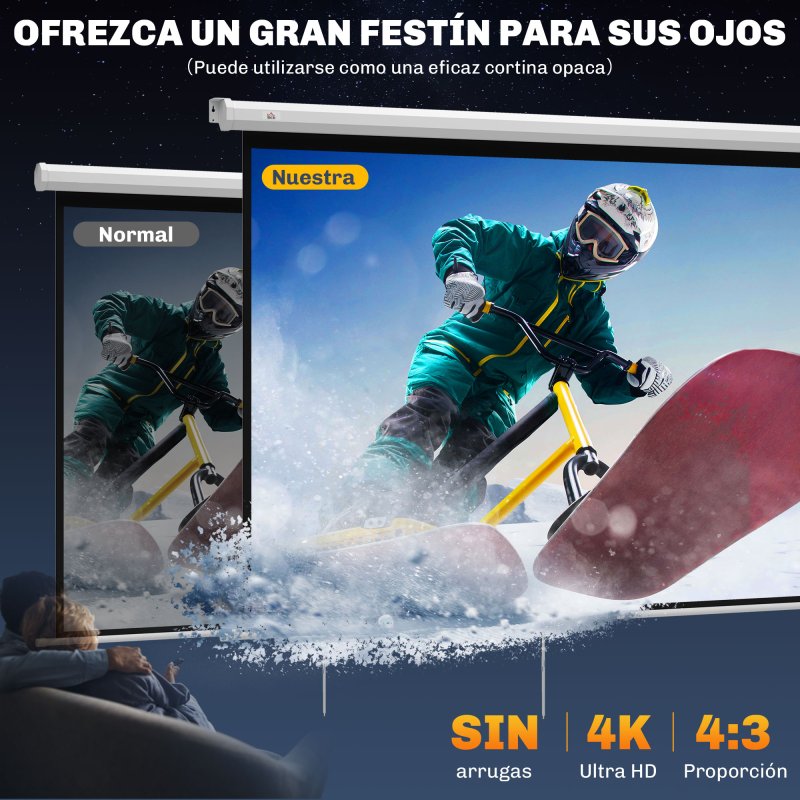 Detalle de HOMCOM Pantalla de Proyector 84" (4:3) 4K, montaje en pared o techo