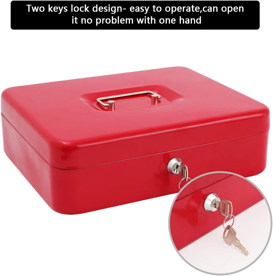 Thumbnail 3 de xydled XYD-QX-CB-8002 Cash Box with Key Lock, Tiered Tray, Red