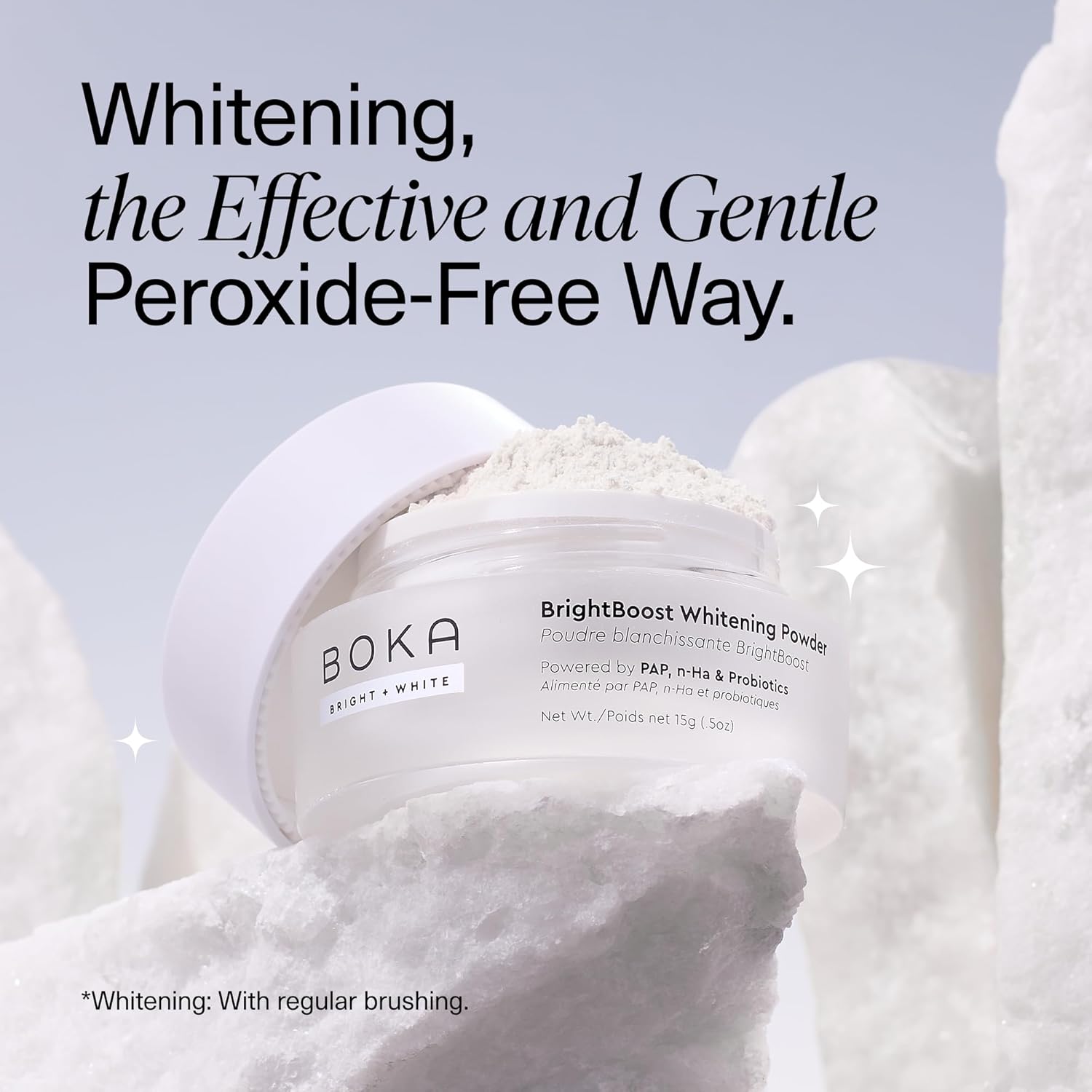 Detalle de Boka Teeth Whitening BrightBoost Powder with Nano Hydroxyapatite (Sensitive Teeth, Toothpaste Alternative)