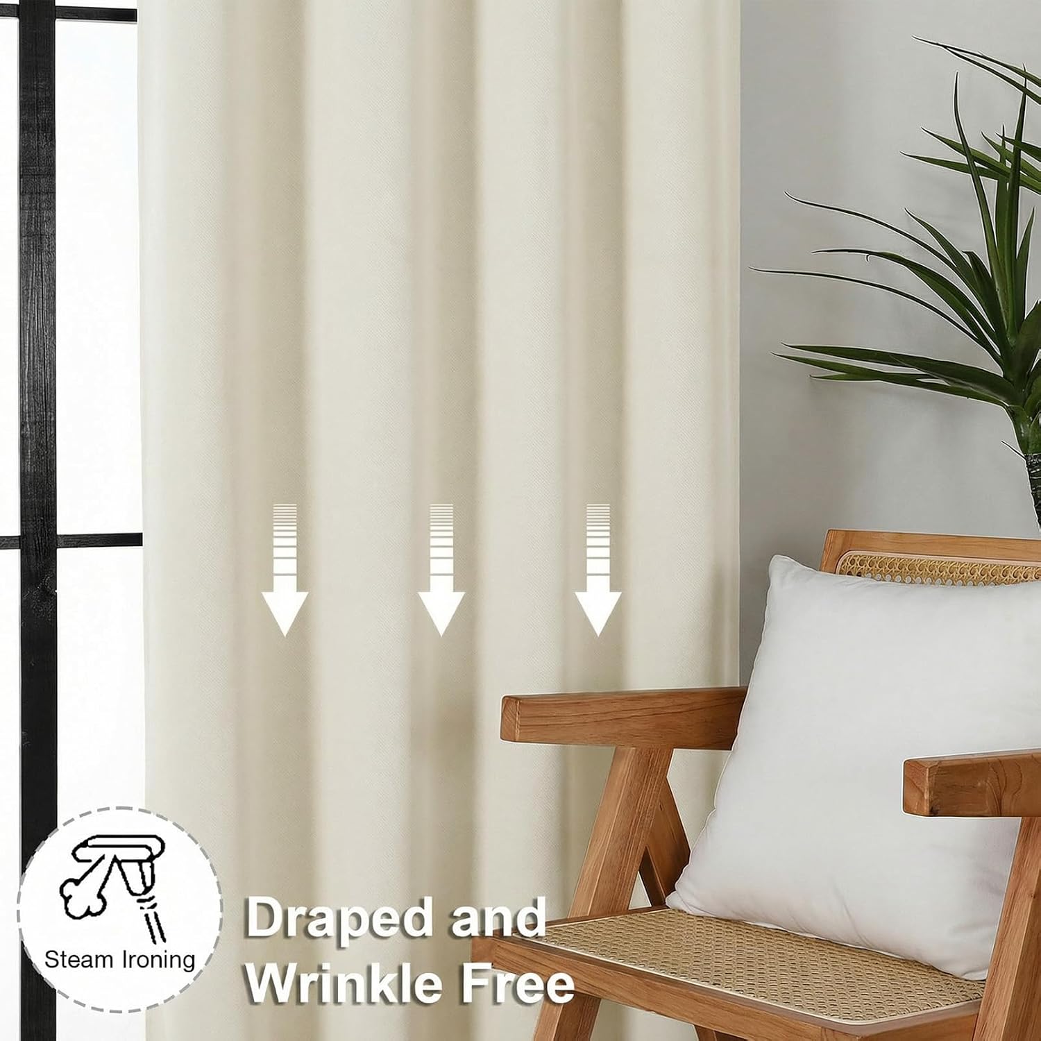 Thumbnail 6 de Simplebrand Ava Ivory Light Filtering Curtains, 2-Panel Set (63 Inch Length)