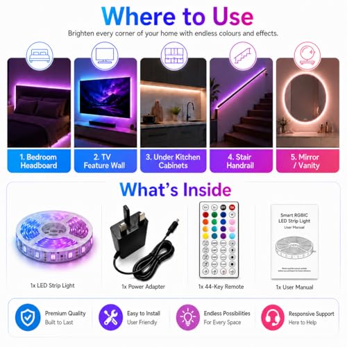 Thumbnail 8 de shalaker 20M RGB LED Strip Lights with Bluetooth App & Remote