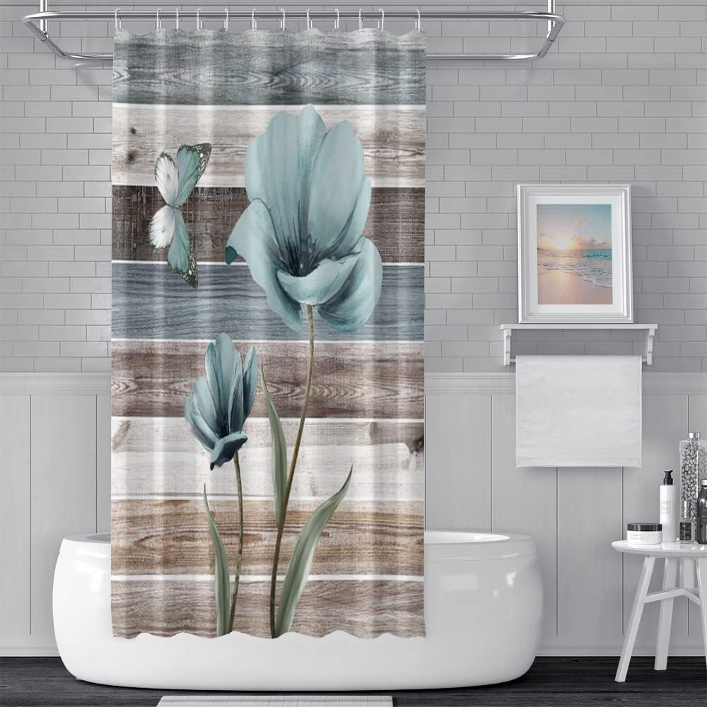 Detalle de ZJRBJB Rustic Floral Polyester Shower Curtain, 72 x 78 in with 12 Hooks