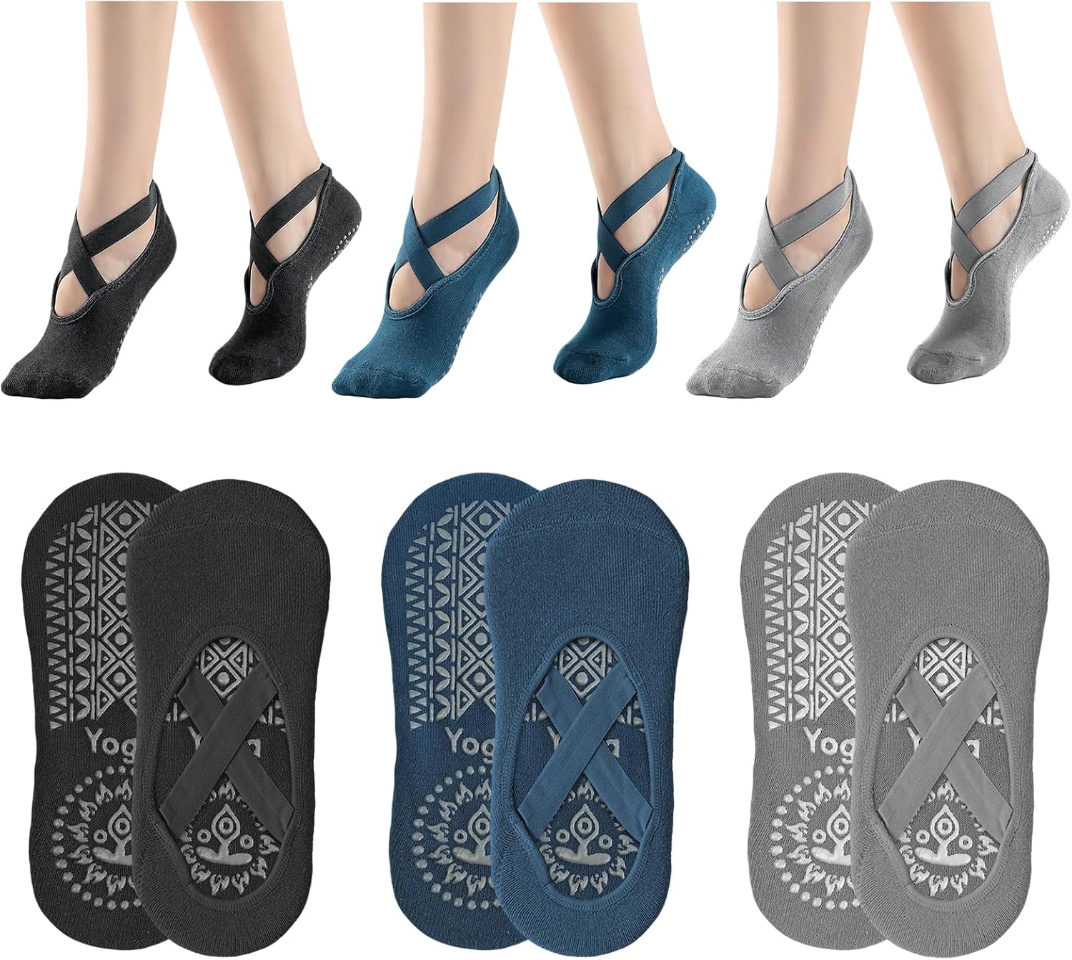 Thumbnail 6 de NHDDGR Calzini Pilates Donna antiscivolo con cinturino elastico (3 paia), taglia unica EU 35–40