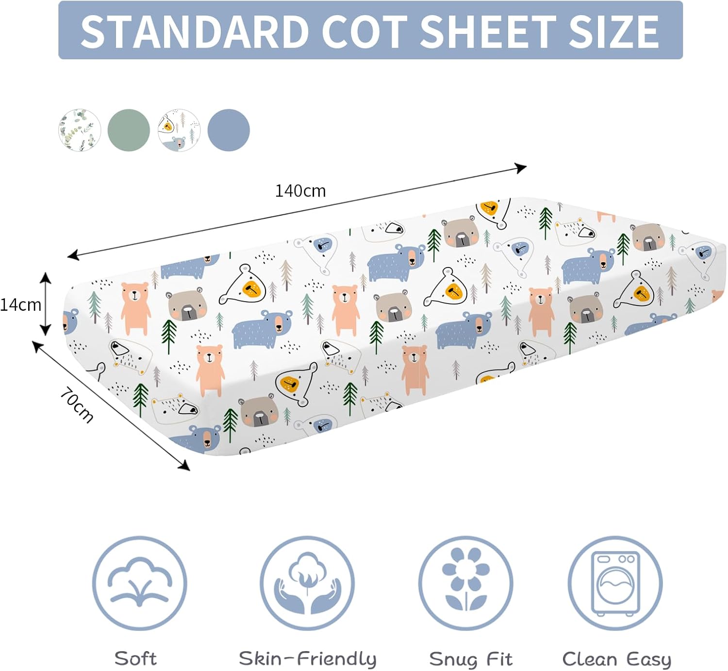 Thumbnail 1 de Little Grape Land 140 x 70 cm Fitted Cot Bed Sheets – 4 Pack