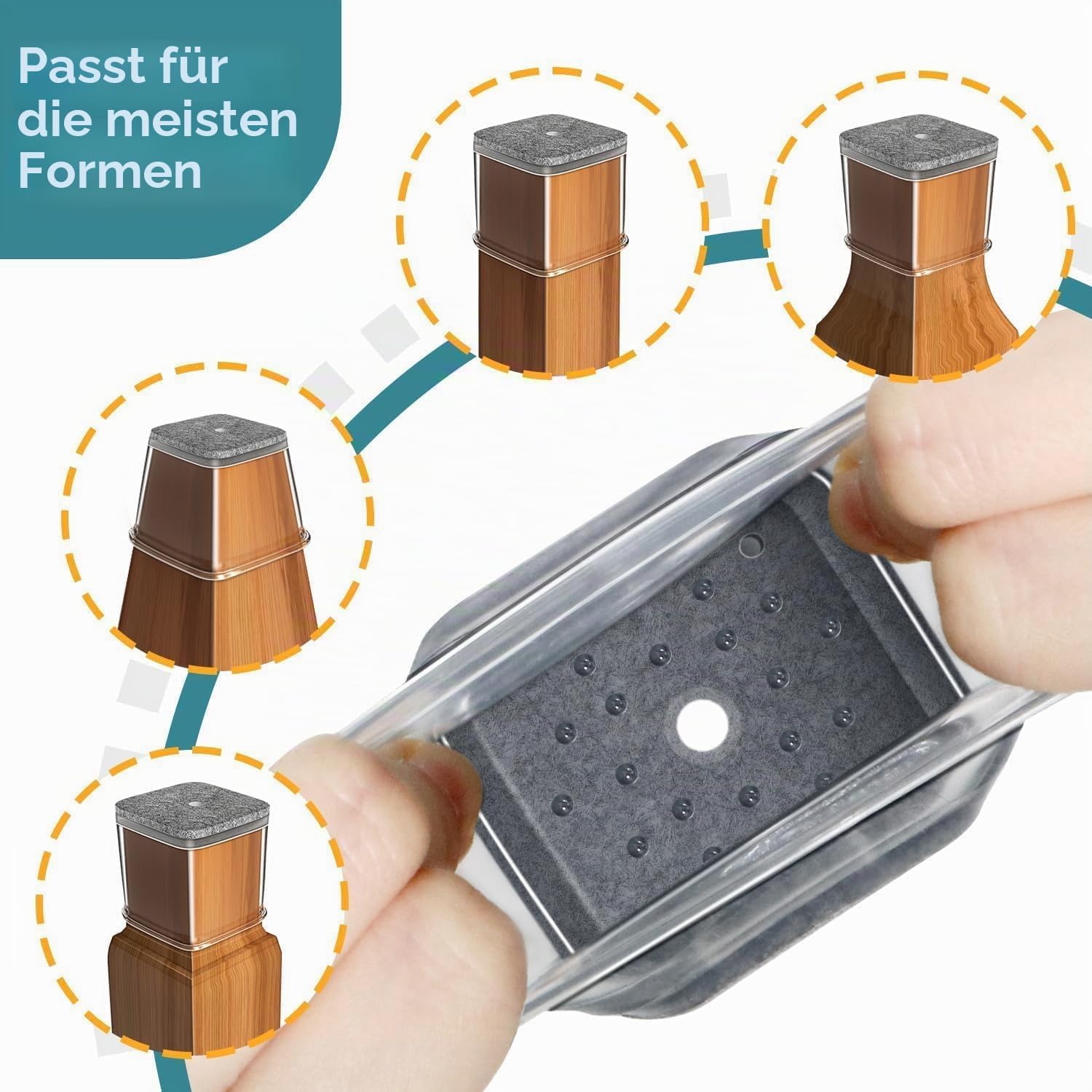 Thumbnail 2 de Stuhlbeinkappen Eckig – 24 Stück Silikon mit Filzschutz für Stuhlbeine 40–55 mm