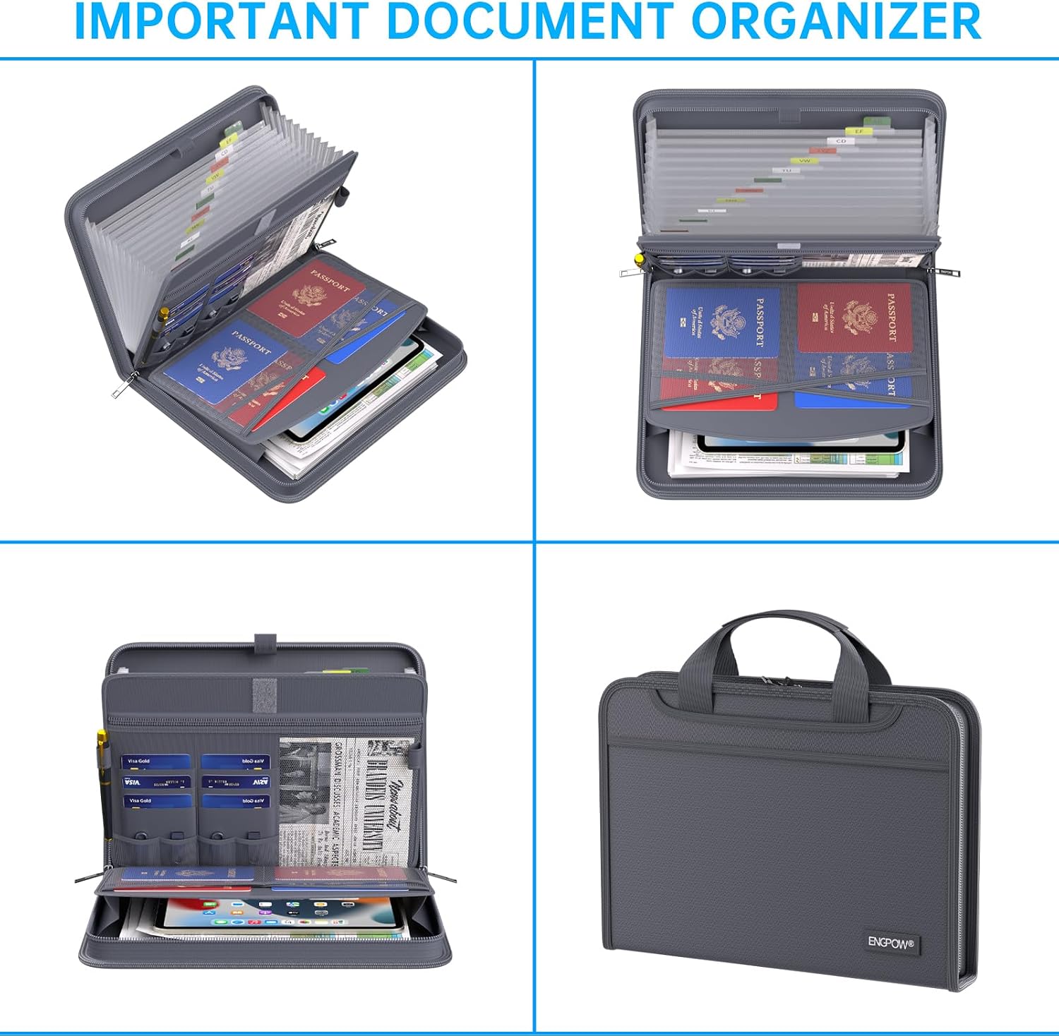 Detalle de ENGPOW EG082 Accordion File Organizer, 13 Pockets, A4, Fire- and Water-Resistant