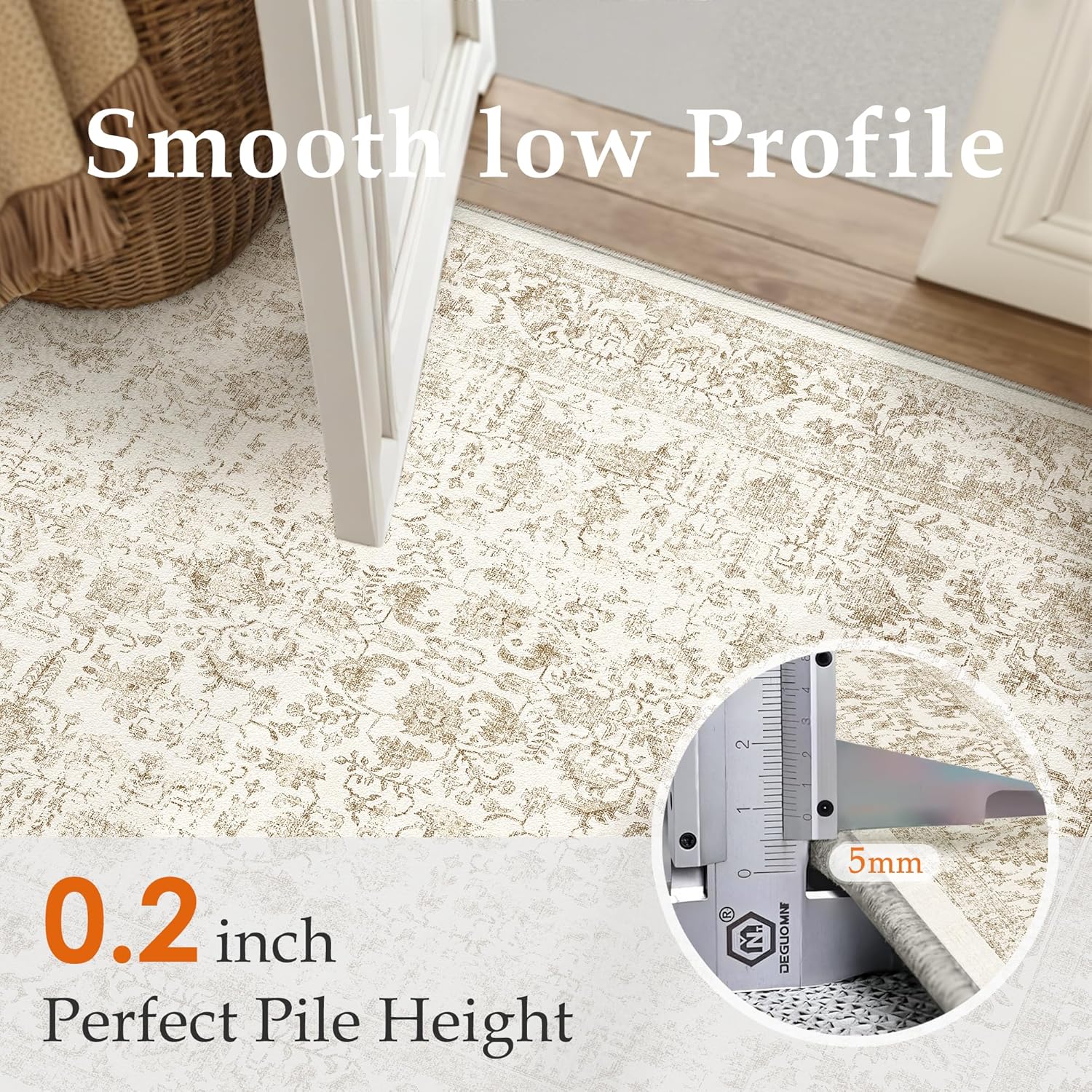 Detalle 2 de HUGEAR Vintage Brown Low Pile Area Rug (Washable, Non-Slip) 300x400cm