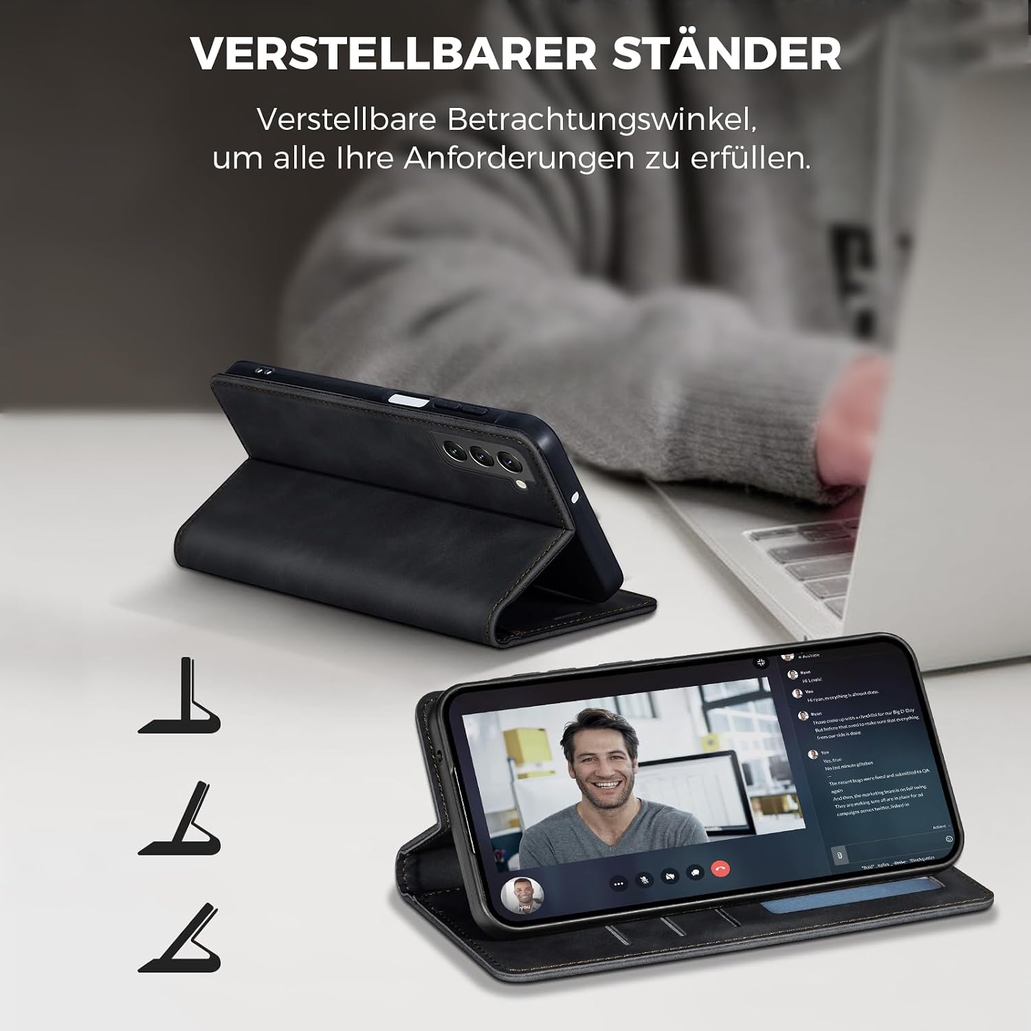 Detalle de AIMOYU Premium Leder Flip Case mit Kartenfach für Samsung Galaxy S22 – Schwarz