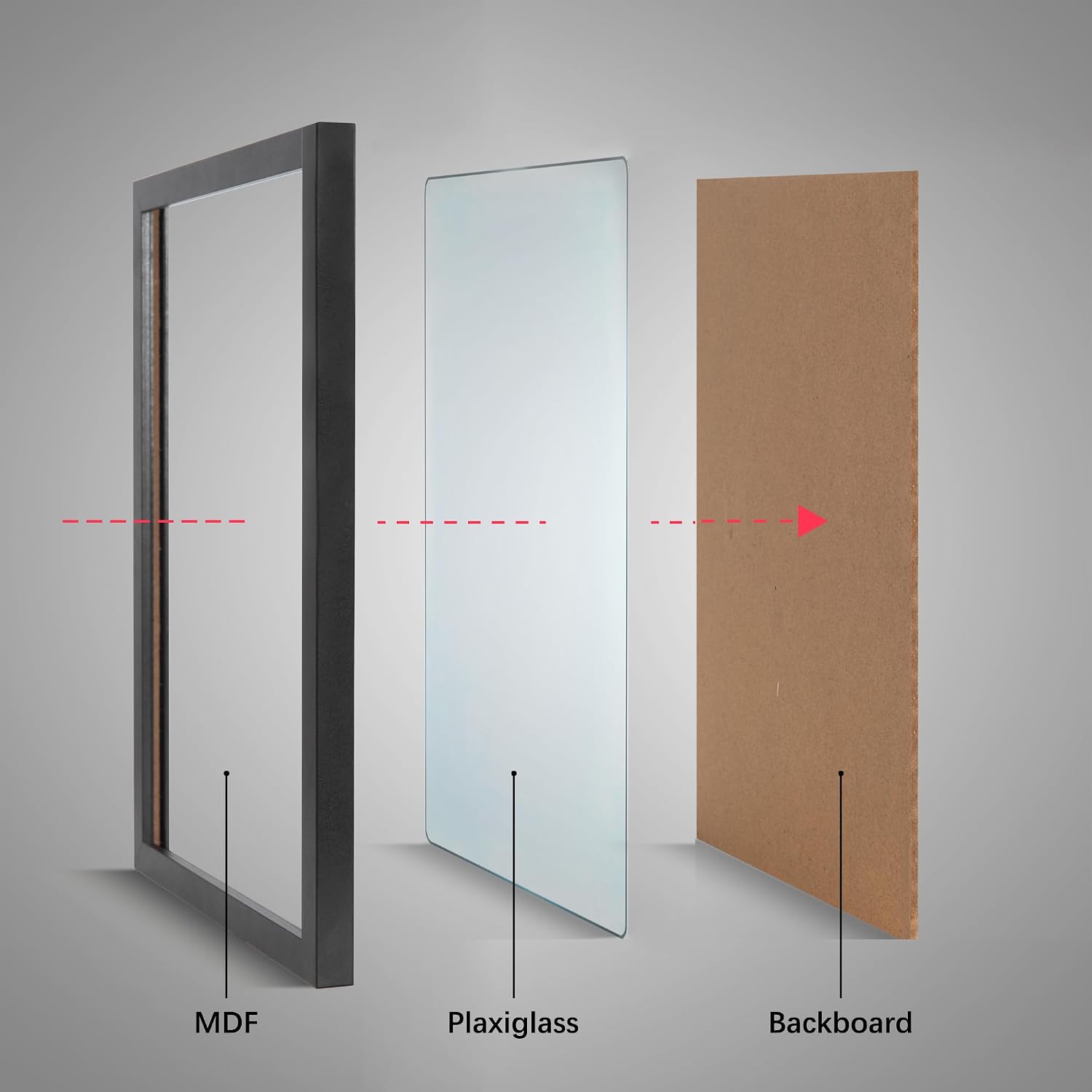 Detalle de KAIWIN 3er Pack Bilderrahmen 50x70 cm – Schwarz, MDF-Holz, mit Acrylglas und Aufhängung