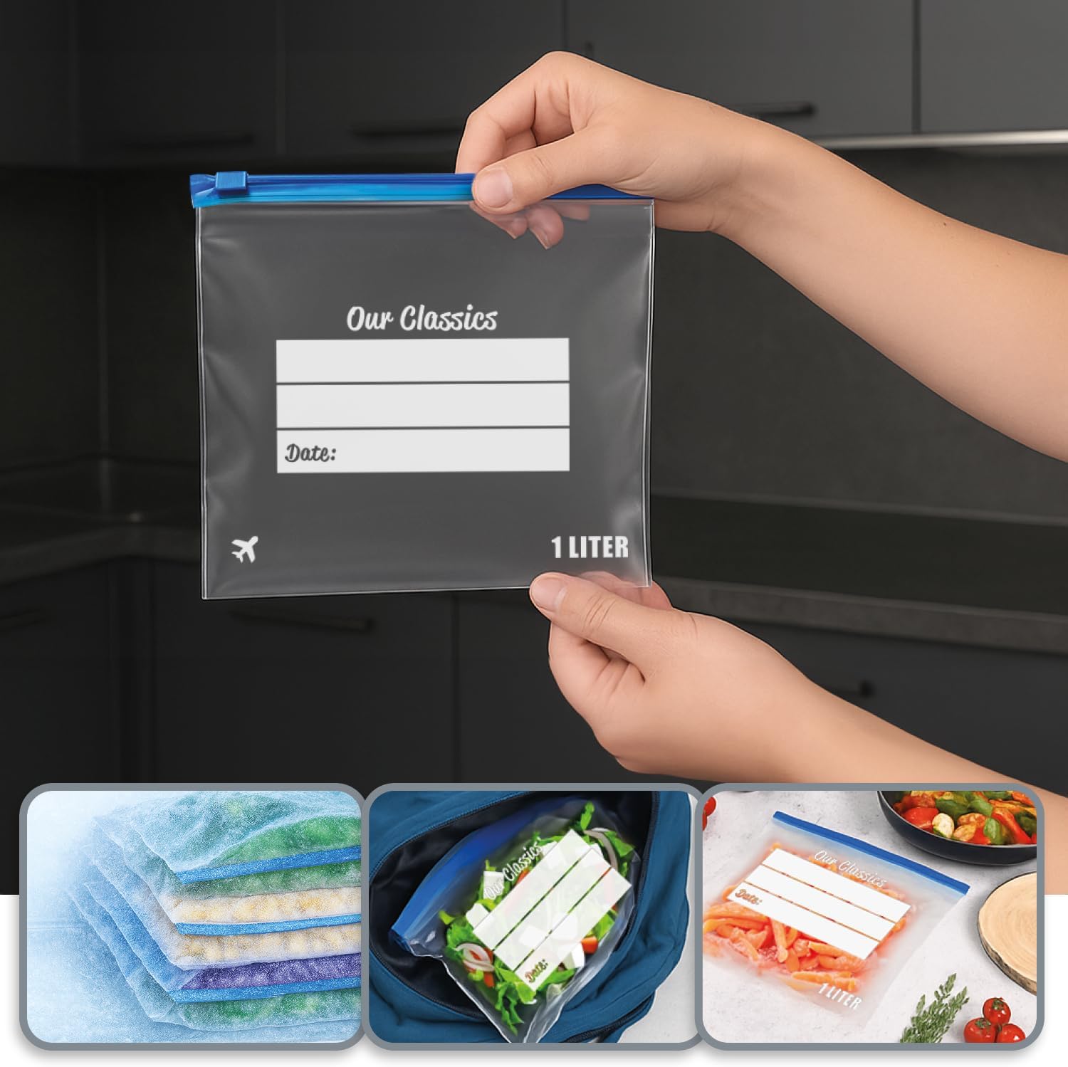 Thumbnail 5 de com-four® 120x sacs de congélation 1 L – sachets alimentaires refermables, 120 pièces