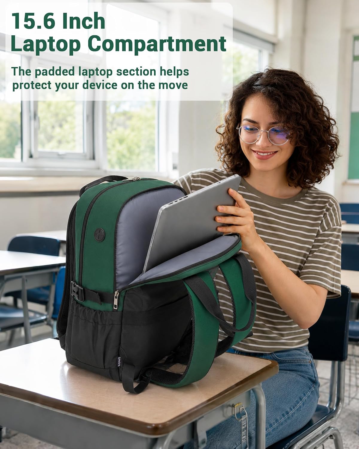 Detalle de Kono Laptop Backpack for Women with Pouch Pocket: 15.6 Inch Capacity, Water-Resistant, Everyday Work & Travel