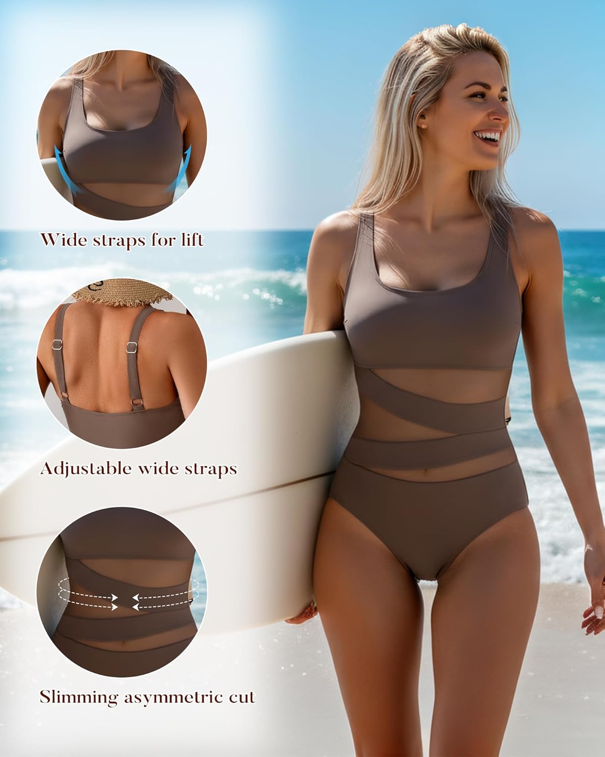 Thumbnail 4 de B2prity Women's Mesh One Piece Swimsuit with Tummy Control and Push-Up Support