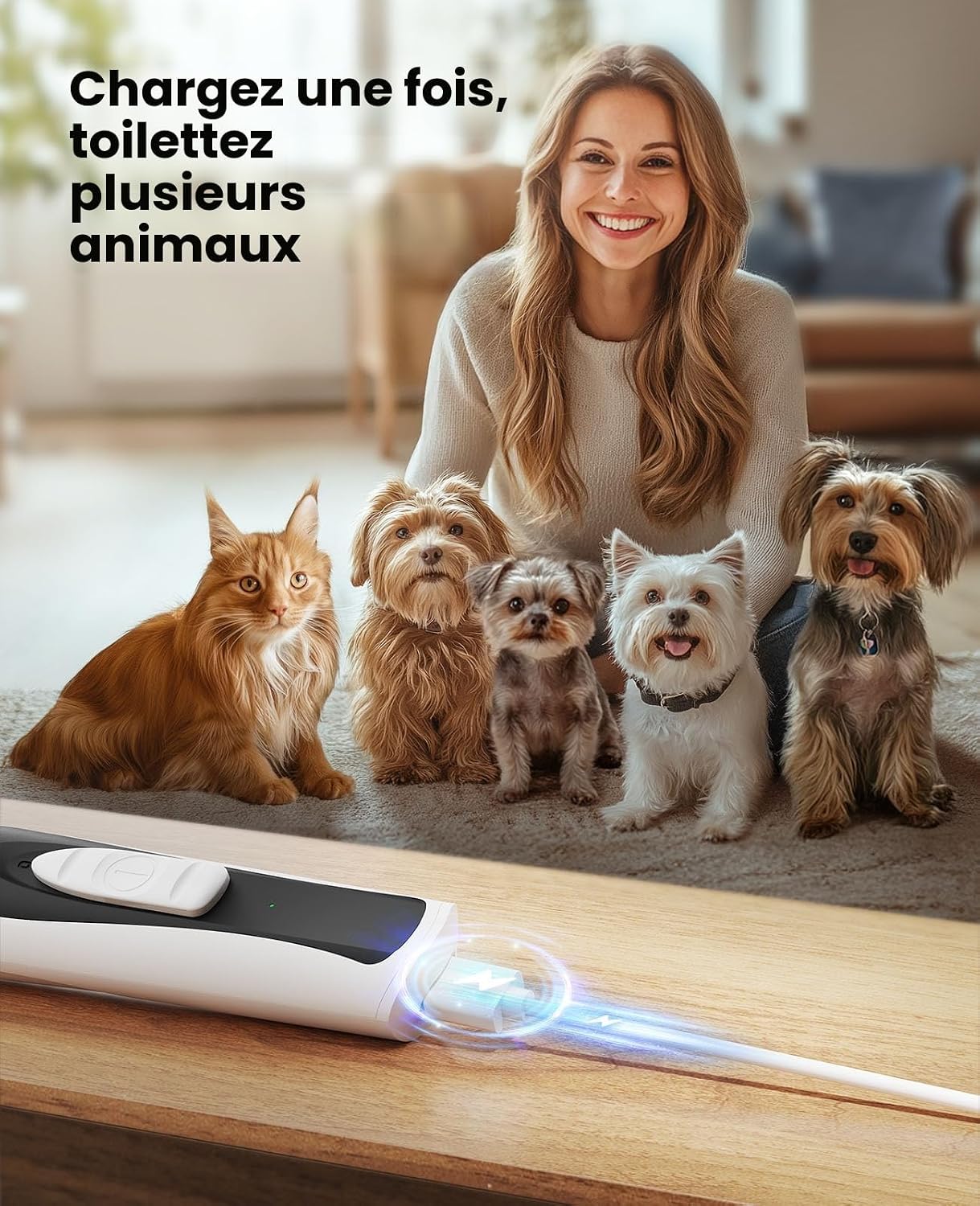 Detalle de Oneisall Tondeuse à pattes pour chien avec lumière LED – silencieuse et rechargeable