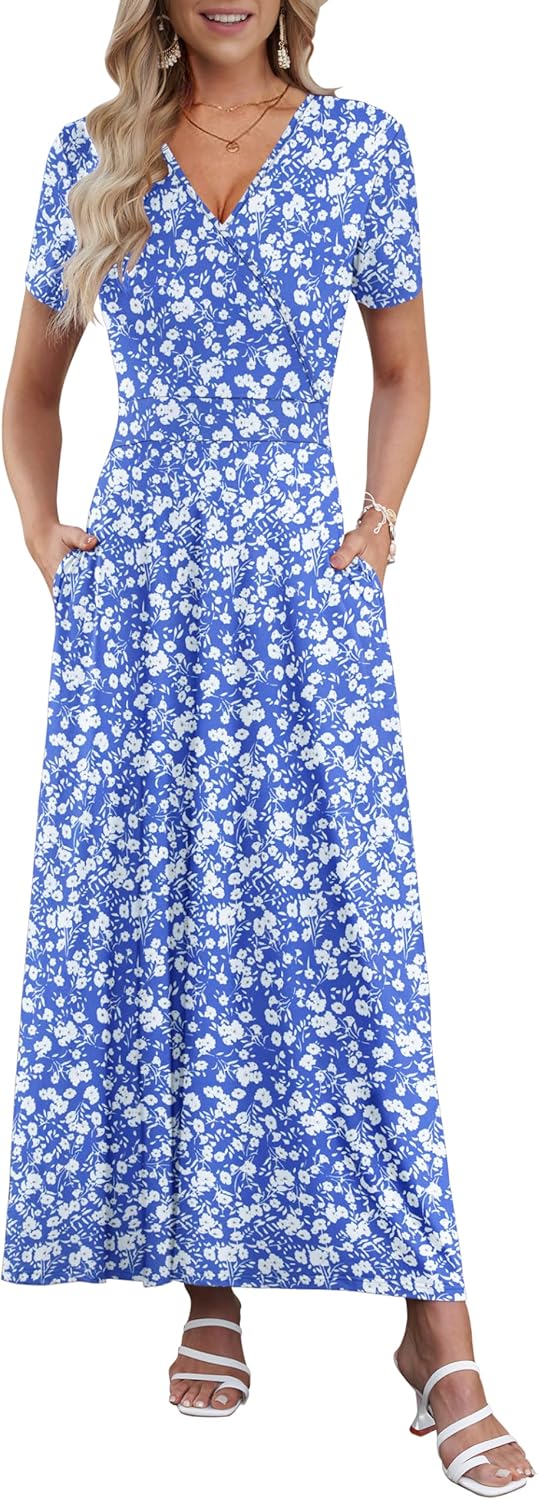 Thumbnail 6 de Robe Longue Femme AUSELILY – Col en V, manches courtes, taille haute, poches