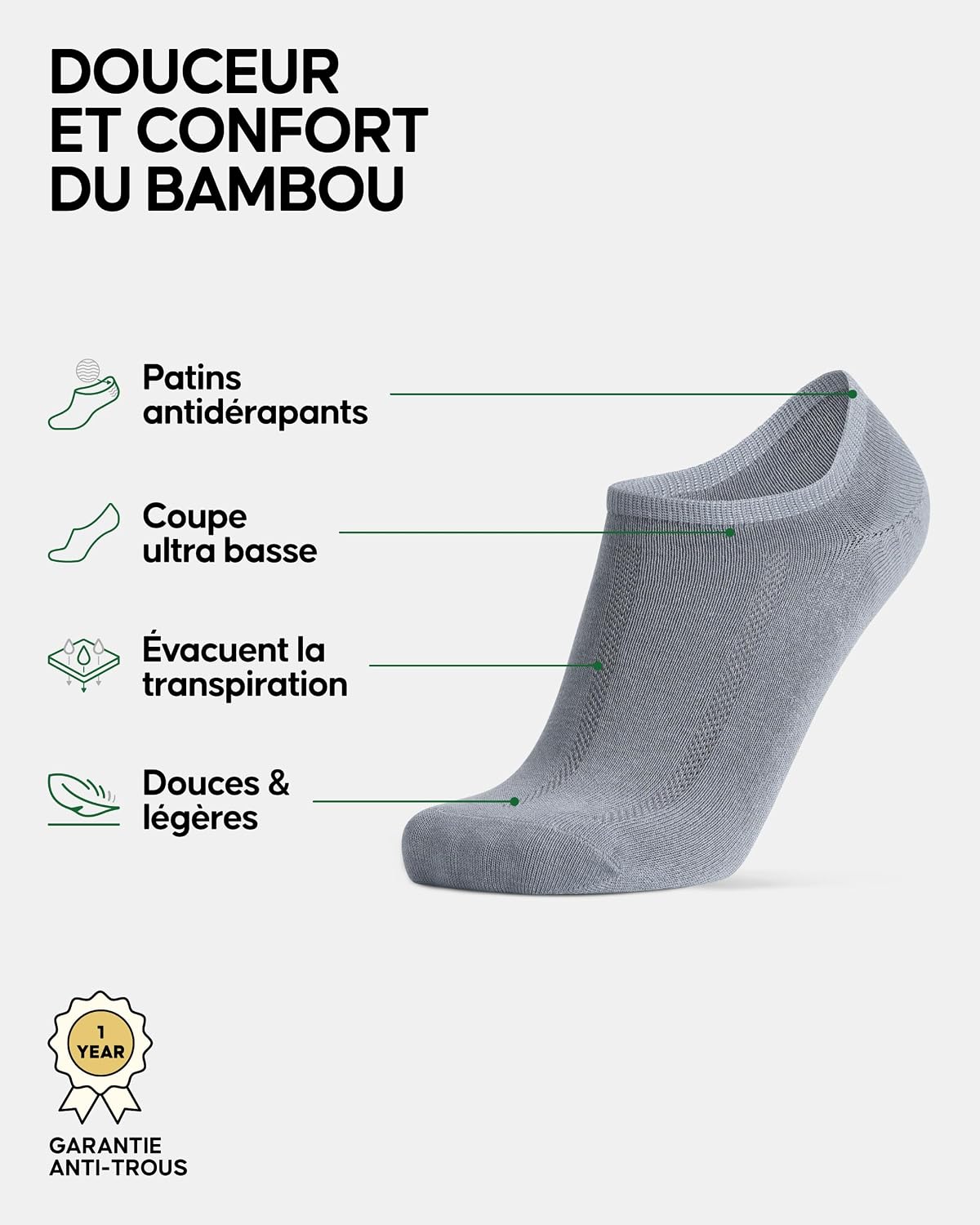 Detalle 2 de Chaussettes Danse Endurance bambou, 6 paires ⚙