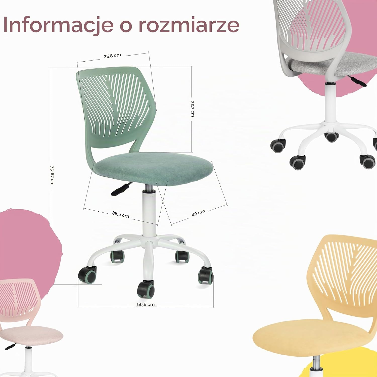 Detalle de FurnitureR regulowane krzesło biurowe, obrotowe, brzoskwiniowo-różowe