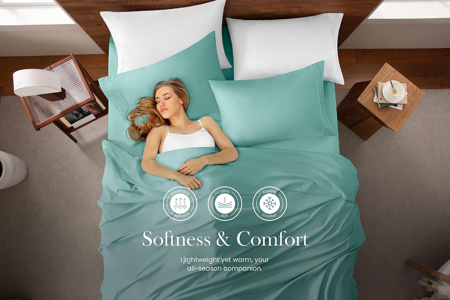 Detalle de MISSQ Twin XL Cooling 4-Piece Sheet Set, 16" ๐