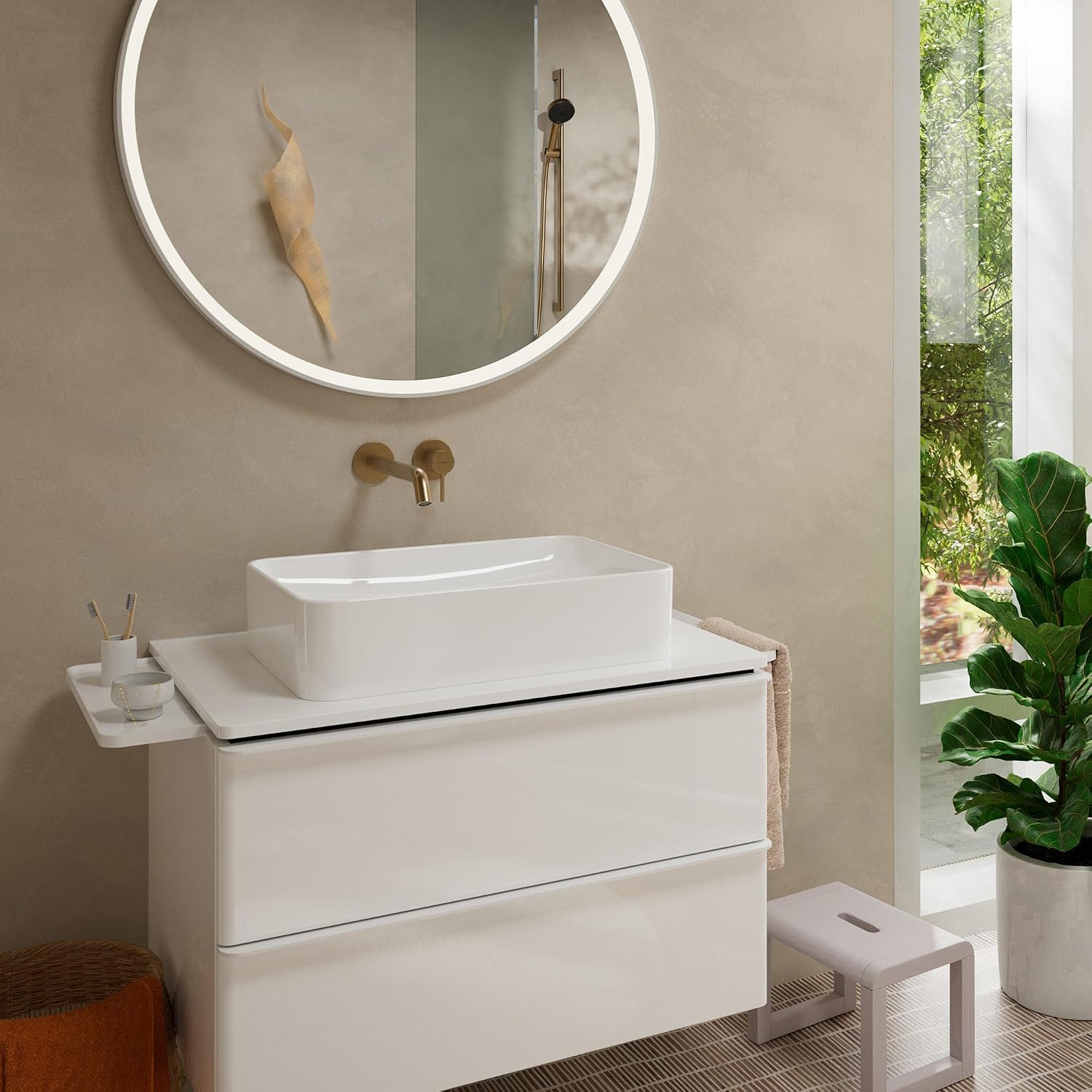 Detalle de Hansgrohe Tecturis S Waschtischarmatur Unterputz – Wandmontage, 22,5 cm Auslauf, EcoSmart+ Brushed Bronze