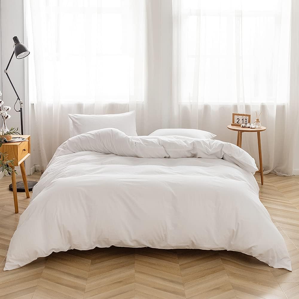 Imagen de FACE TWO FACE Bedding King Duvet Cover Set in 100% Washed Cotton (White) en OfertitasTOP