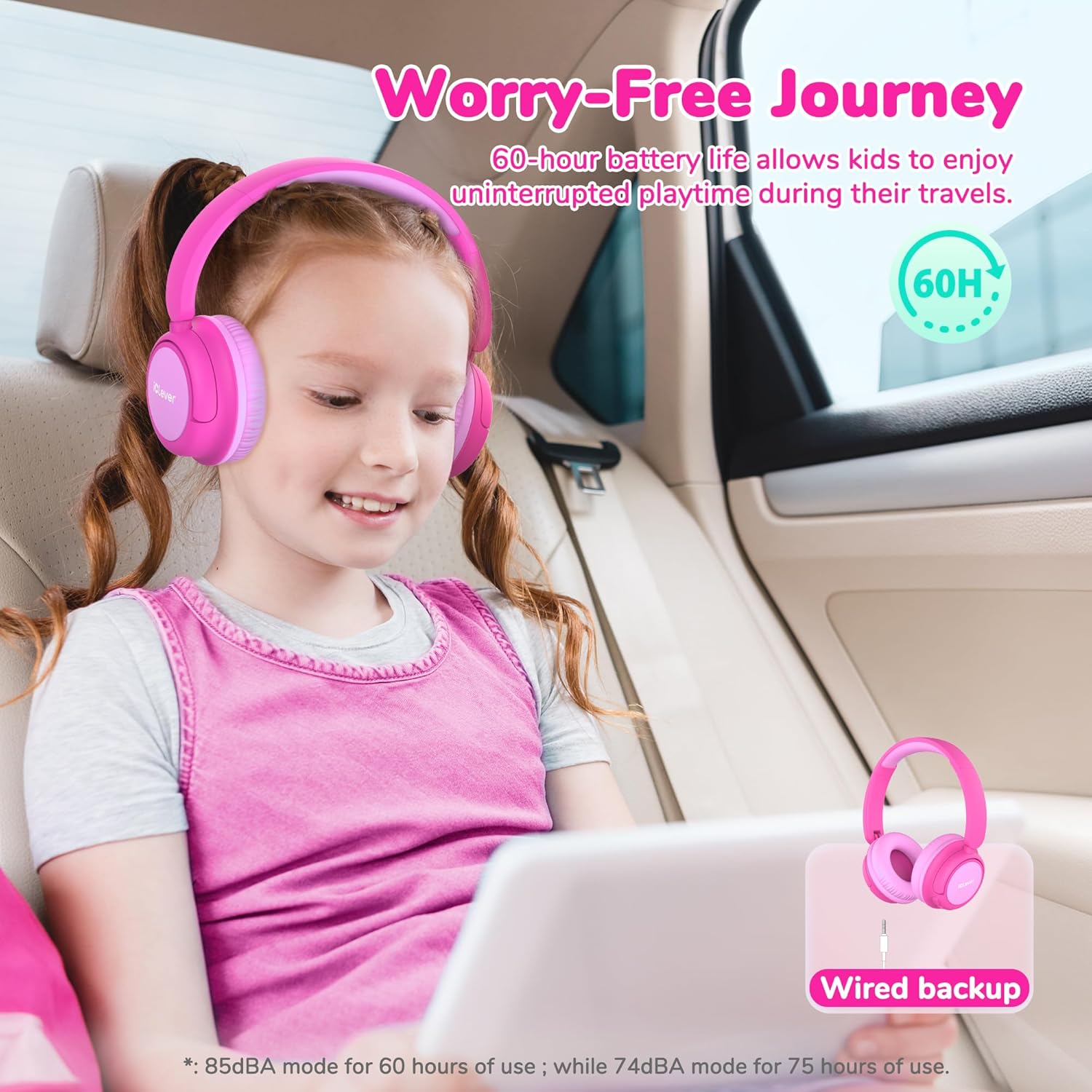 Thumbnail 2 de iClever Bluetooth Kinder-Kopfhörer mit 60 Std Akku, 74/85 dBA Lautstärkebegrenzung und Stereo-Sound – Over-Ear, Typ-C, Bluetooth 5.4