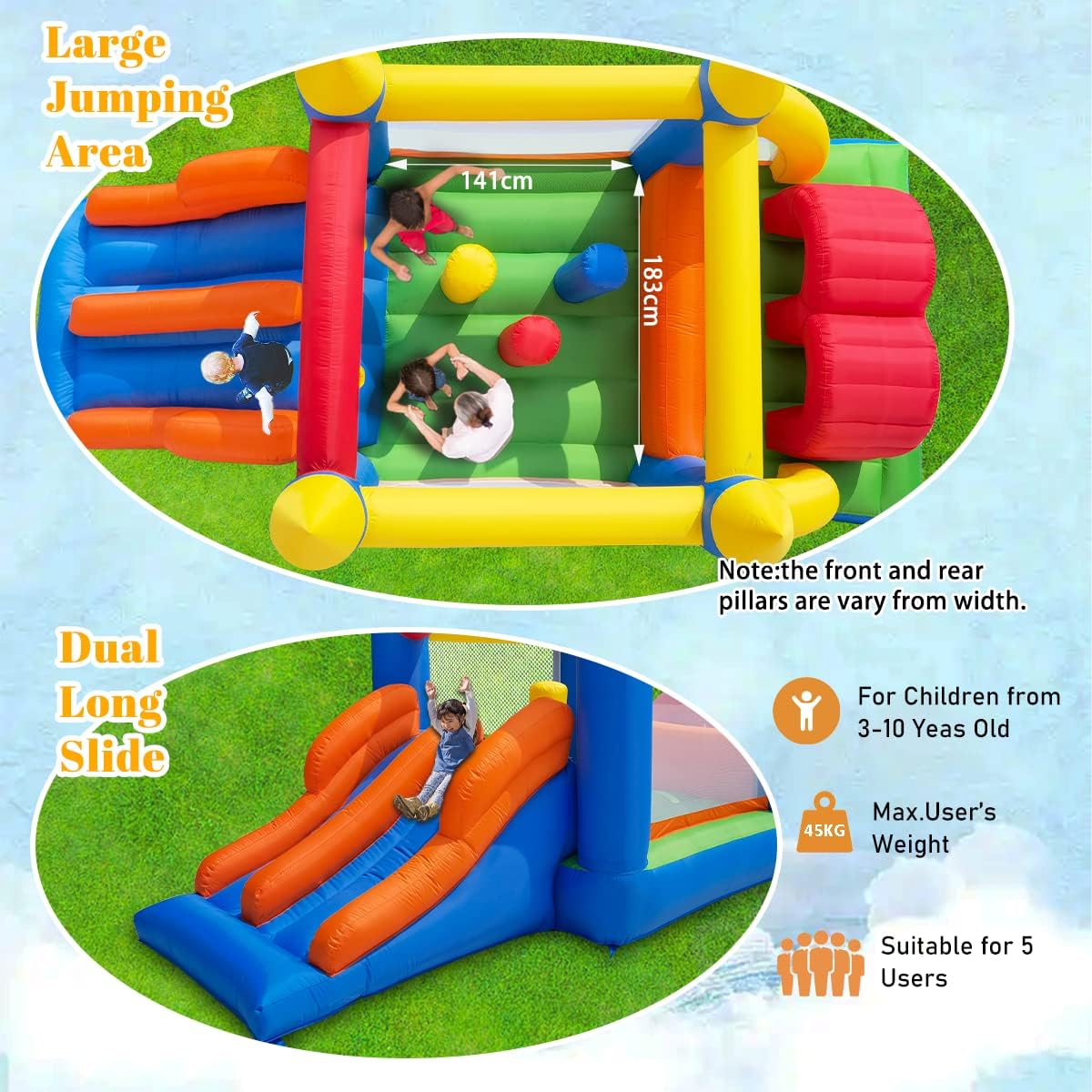 Thumbnail 4 de Ballsea Hüpfburg mit Gebläse – XXL Indoor/Outdoor für Kinder von 3–10 Jahren (488 x 240 x 190 cm)