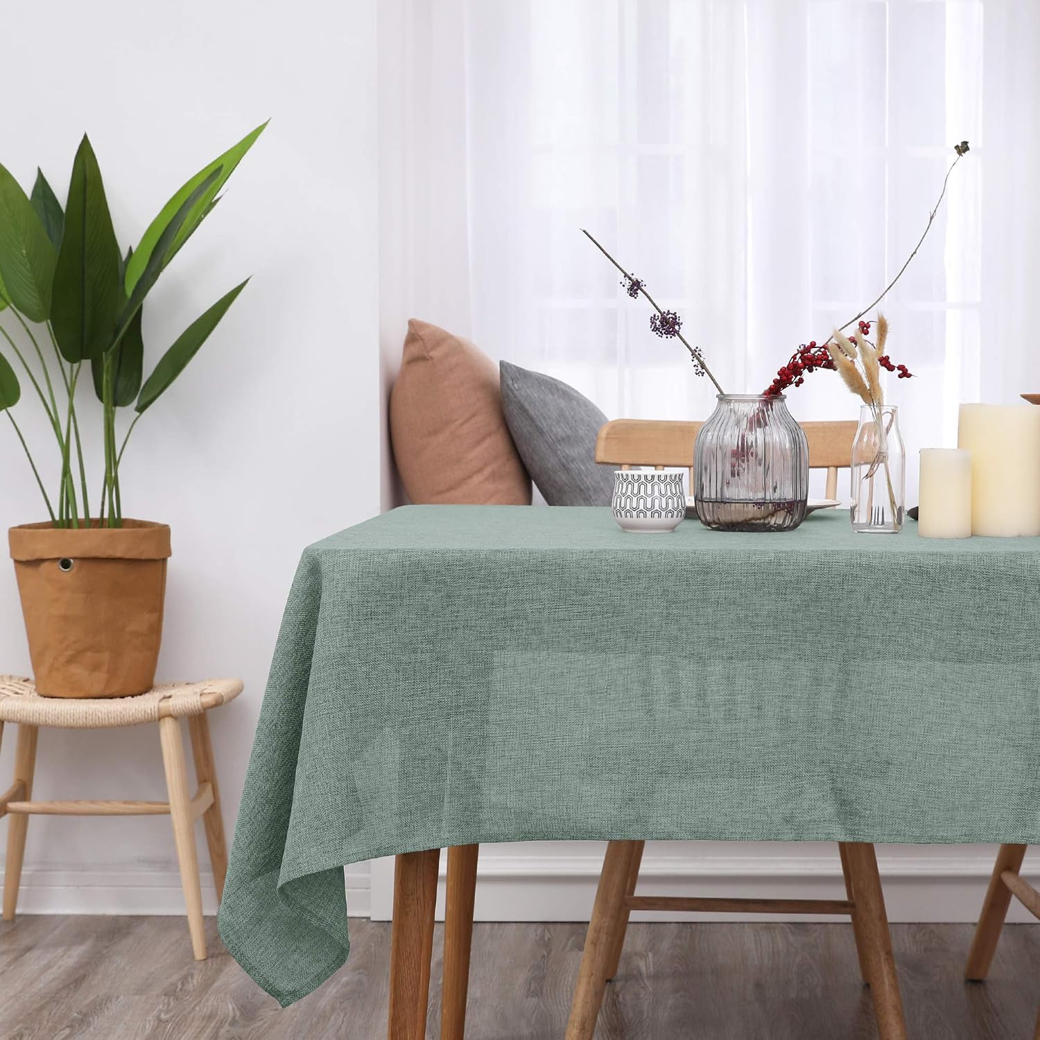 Detalle 2 de Deconovo Nappe rectangulaire effet lin, 150x200 cm, vert clair 📐