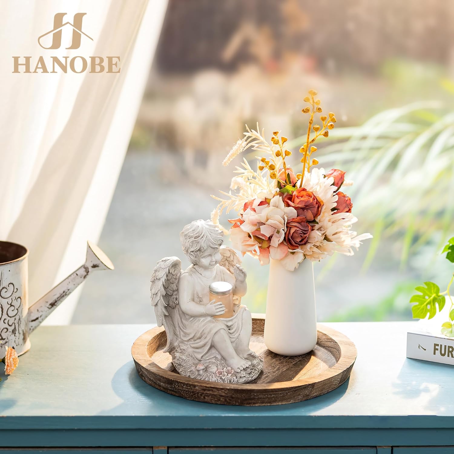 Thumbnail 5 de Hanobe Wooden Tray for Coffee Table Round Vintage Centerpiece