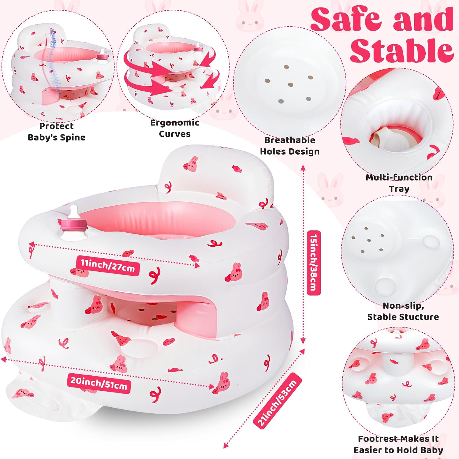Thumbnail 1 de CandyHome Inflatable Baby Seat, Bunny Design with Built-In Pump and Back Support