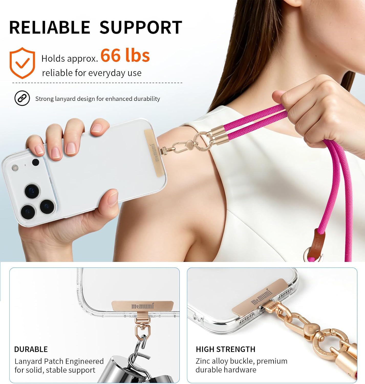 Detalle de memumi 3‑in‑1 Crossbody Phone Lanyard: Universal Neck, Crossbody and Wrist Strap