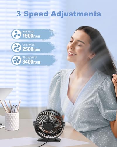 Thumbnail 1 de TriPole USB Desk Fan: 3-Speed Portable, Ultra-Quiet with 360° Rotation
