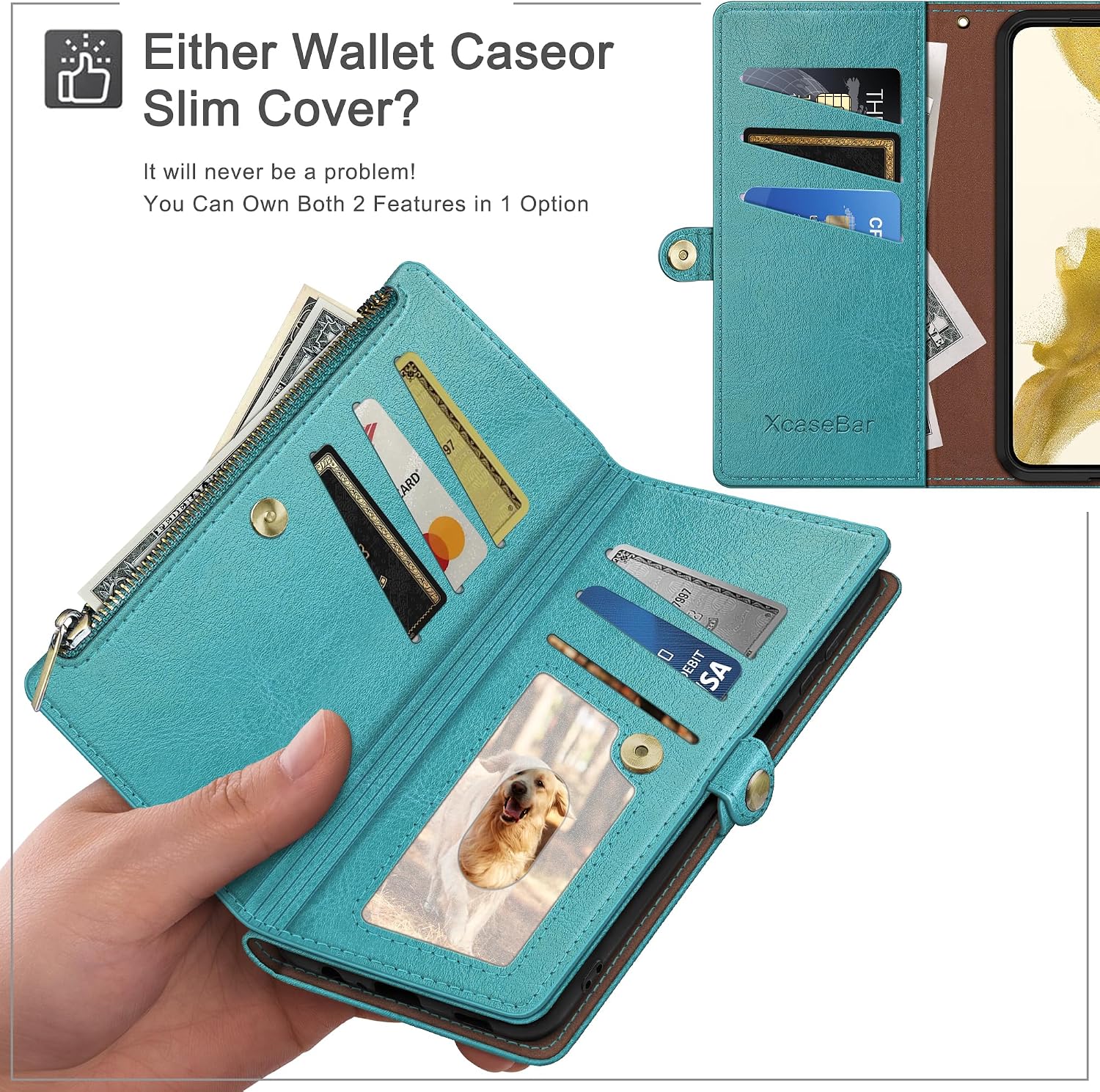 Detalle 2 de XcaseBar Samsung Galaxy S26 Ultra Wallet Case, RFID Blocking, Blue Green