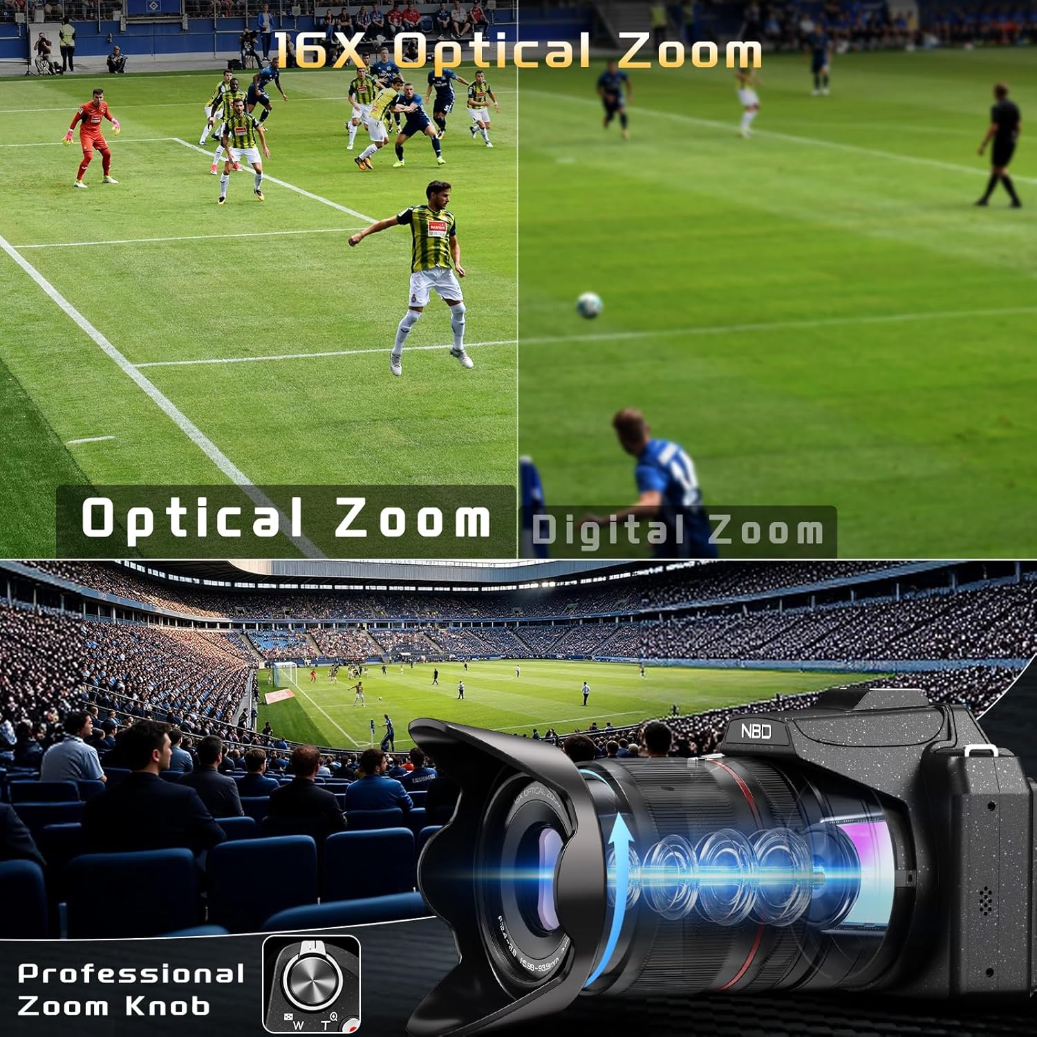 Thumbnail 3 de NBD 8K Digital Camera — 64MP UHD, 16x Optical Zoom, 180° Screen, Wi‑Fi & Dual Batteries