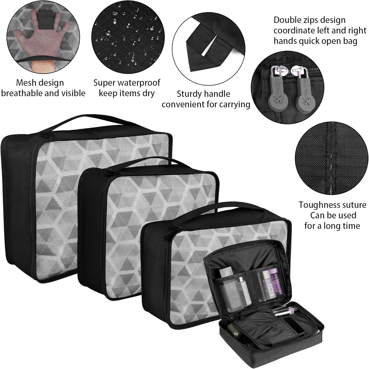 Detalle de Coolzon Organizer Valigie Viaggio Set 8 pezzi per valigia (cubi e borse), nero