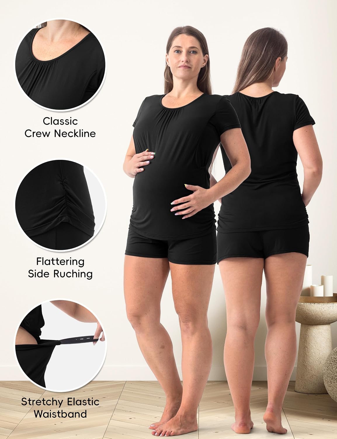 Thumbnail 4 de SUNNYBUY Damen Umstandsmode Stillpyjama-Set – 3-teiliges Stillpyjama-Set mit Kurzarm-Shirt, Shorts und Schlafhose